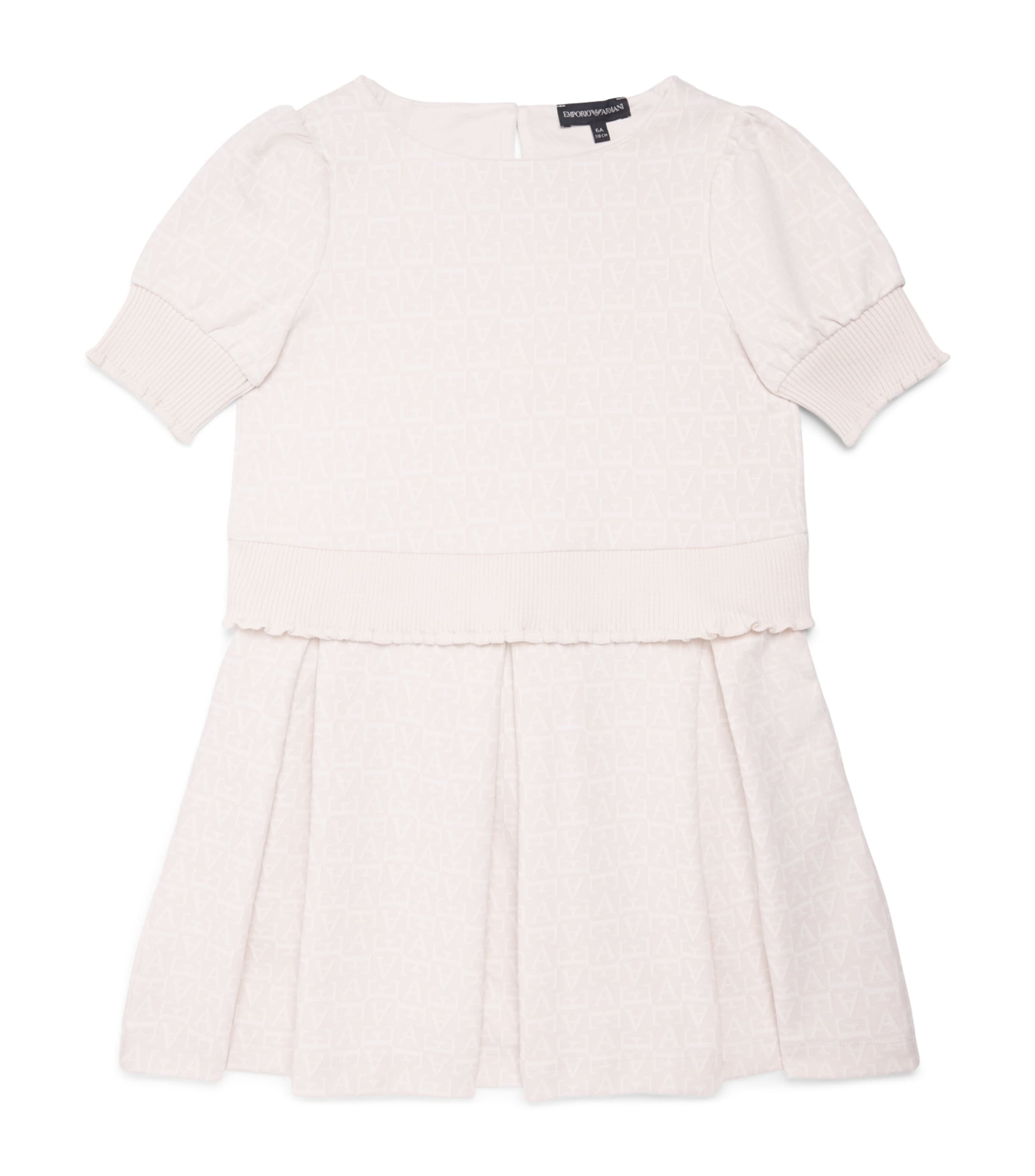 Emporio Armani Kids Monogram Jacquard Dress (4-14 Years) White Sand