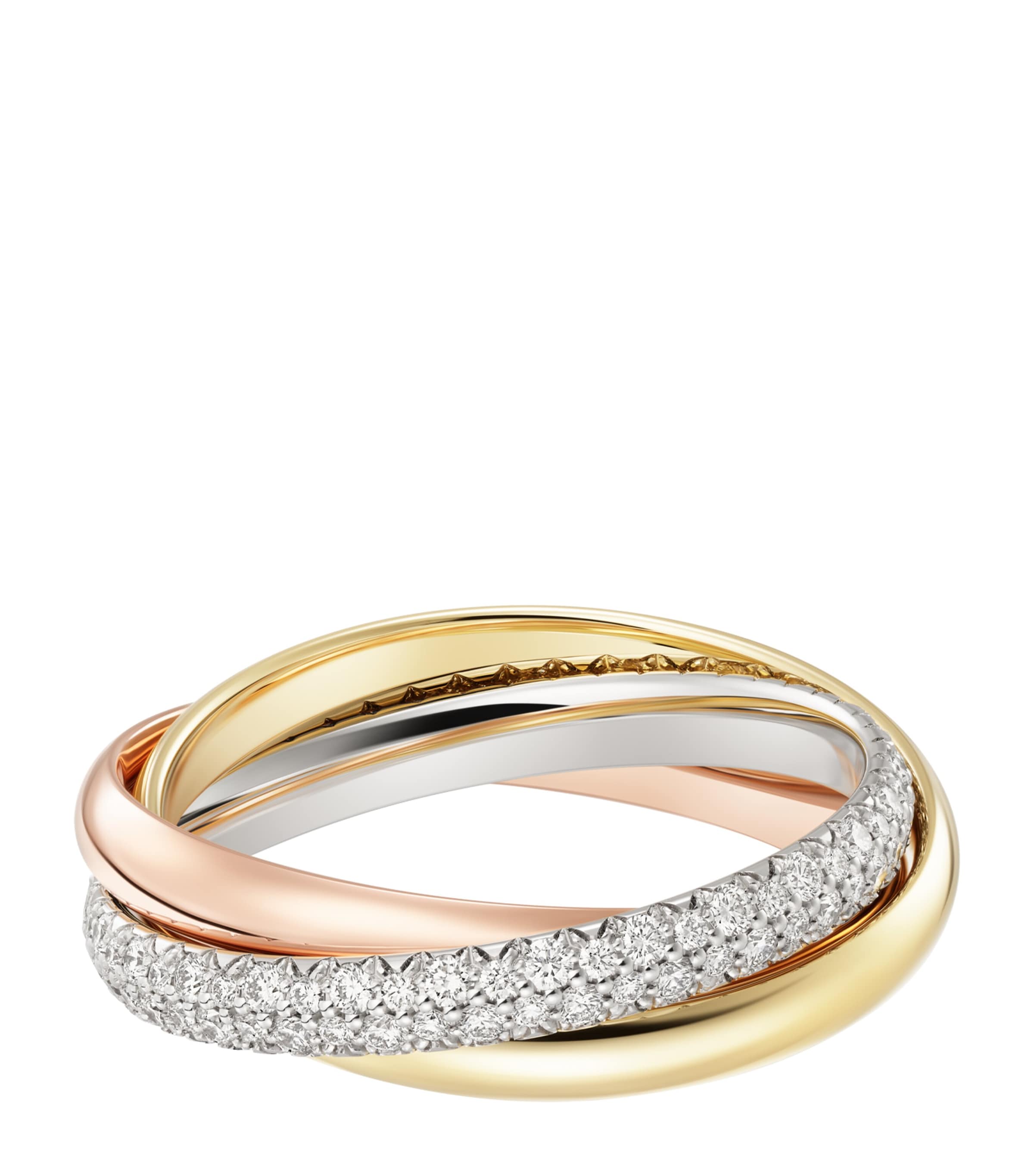 Small White, Yellow, Rose Gold and Diamond Trinity Ring