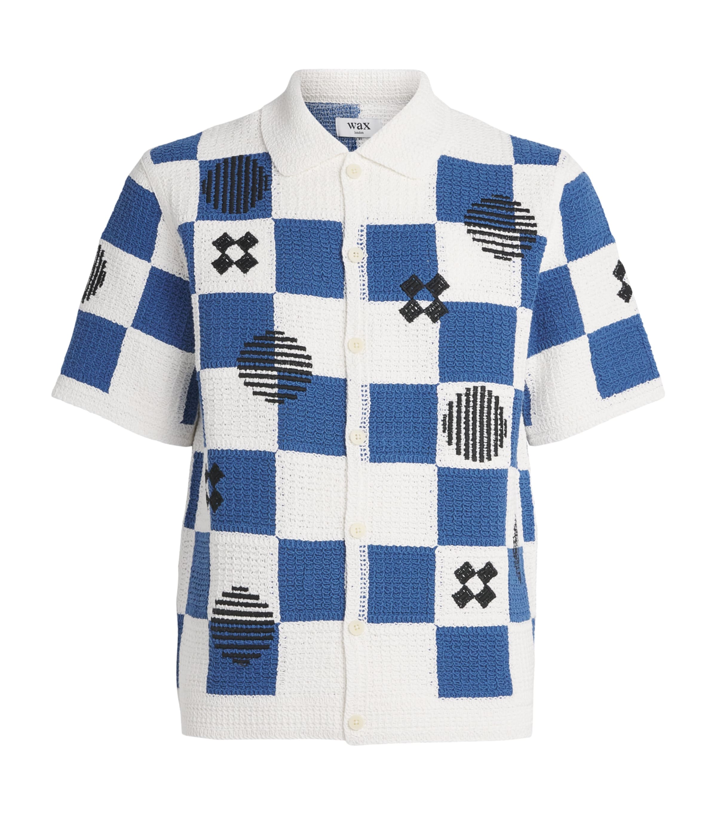 Wax London Mens Cotton Crochet Porto Shirt Ecru / Blue