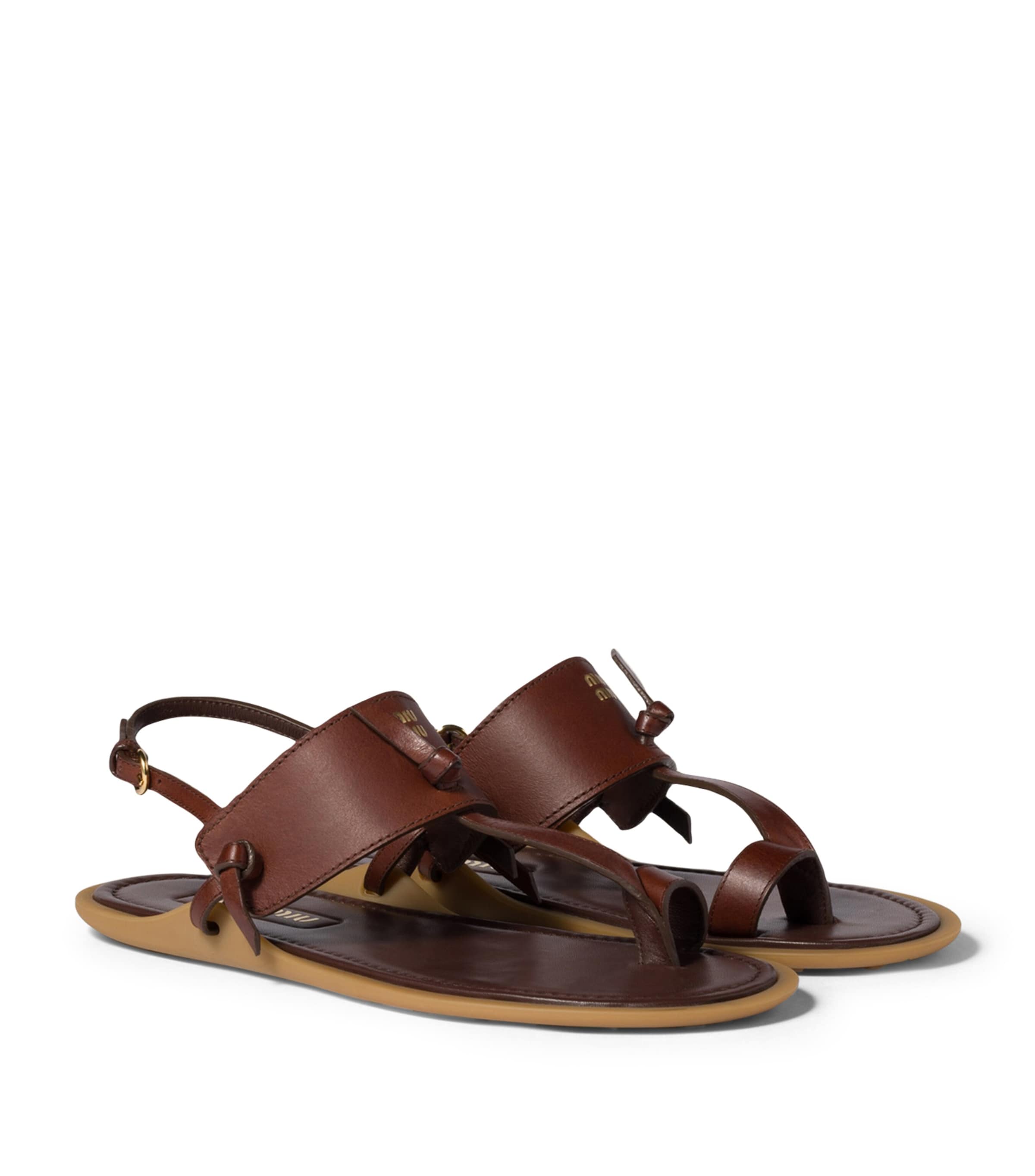 Miu Miu Leather Slingback Sandals Brown