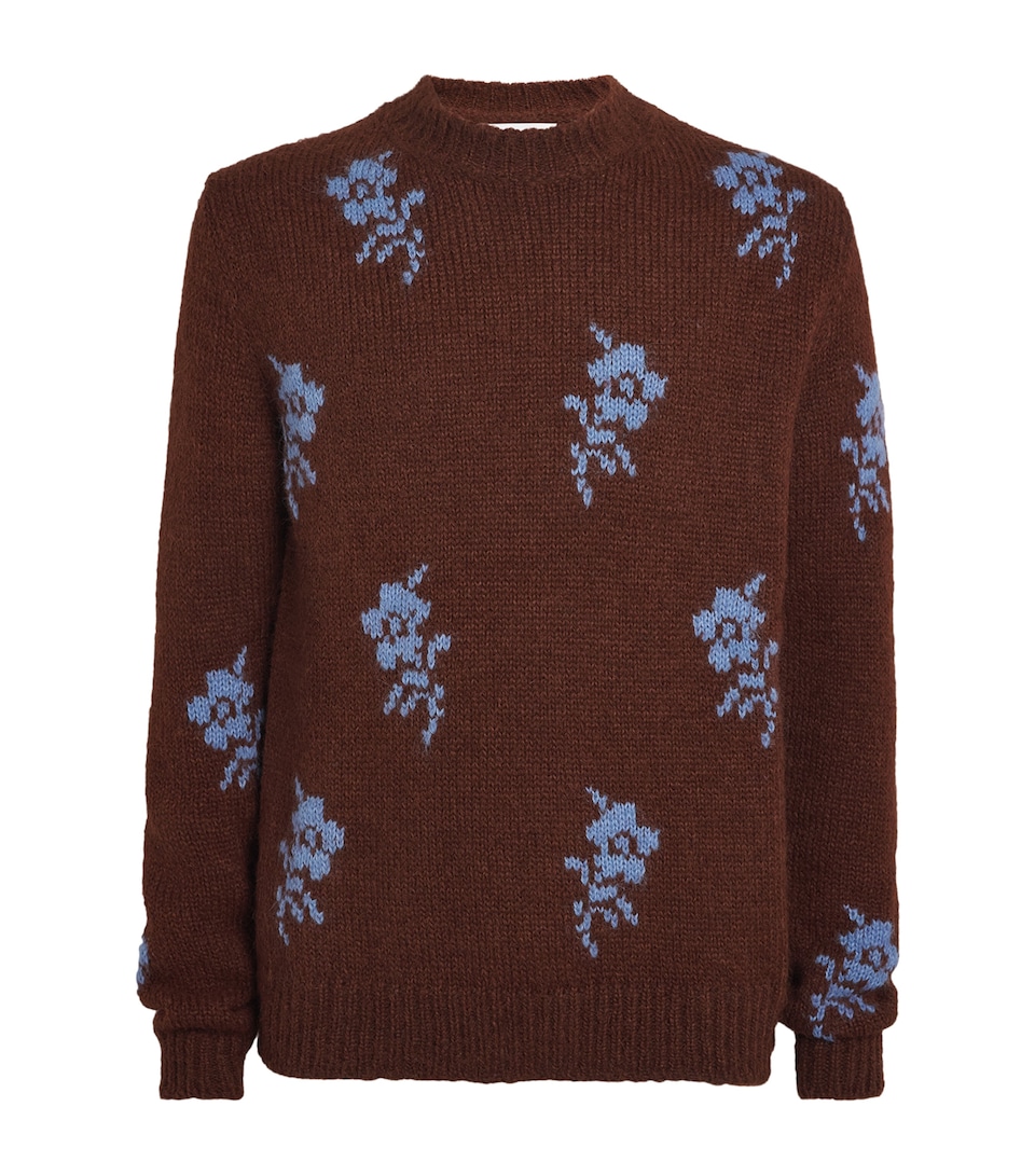 Alpaca-Blend Intarsia Floral Sweater
