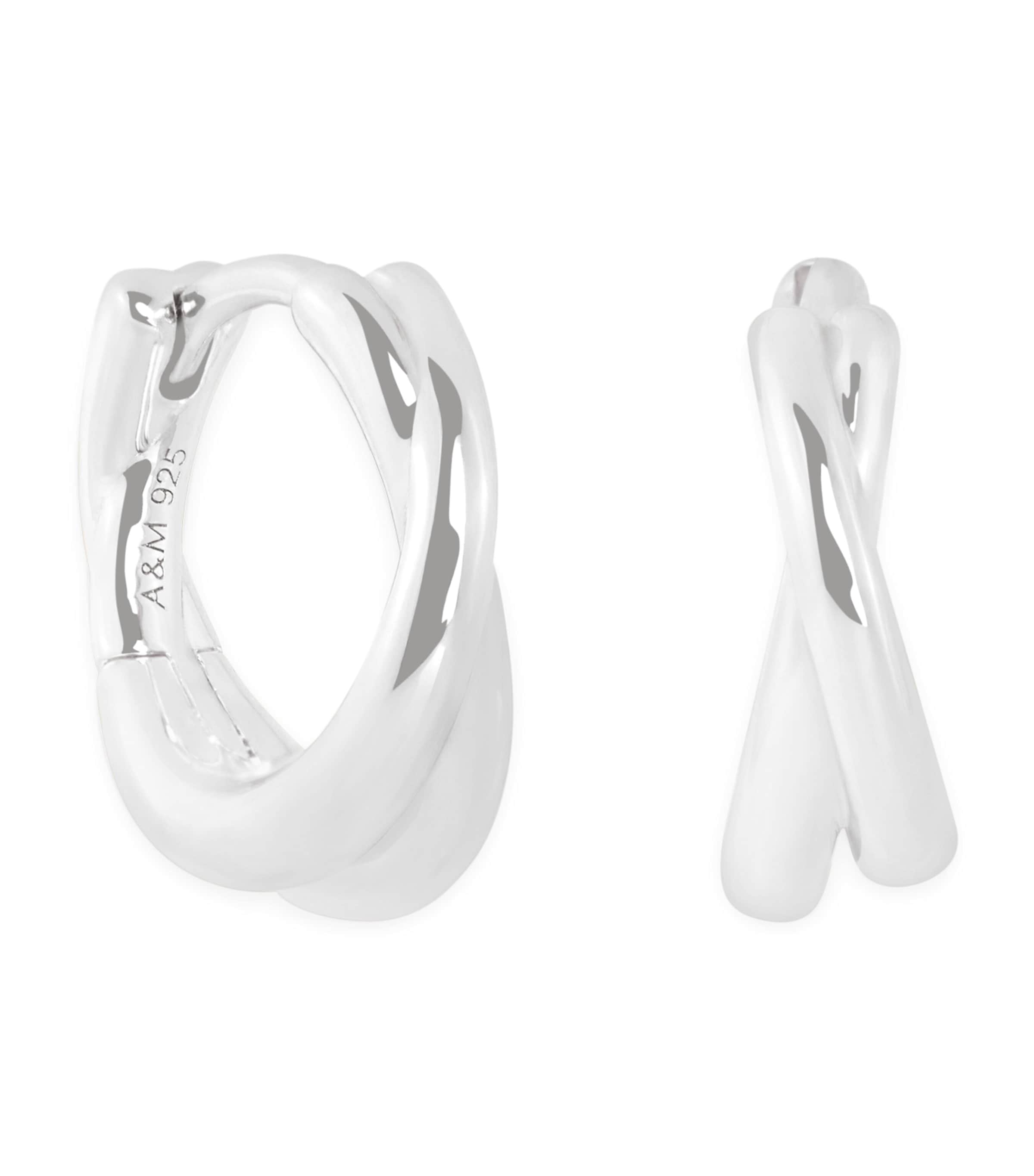 Silver Crossover Illusion Huggie Earrings