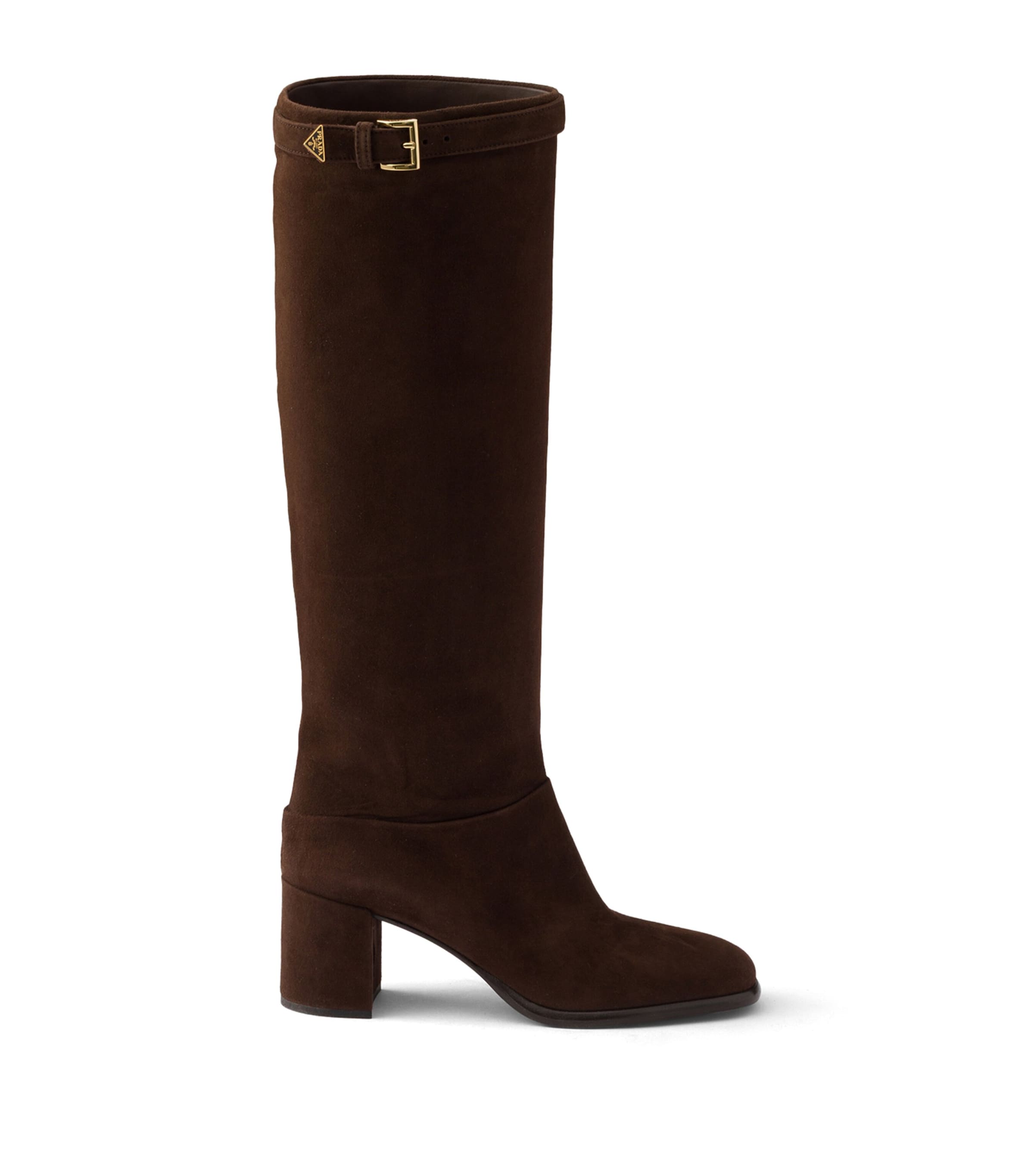 Prada Womens Suede Knee-High Heeled Boots 65 Brown