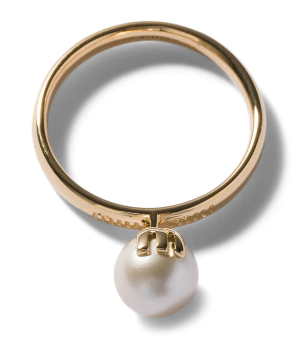 Miu Miu Faux Pearl Pendant Ring Gold/silver