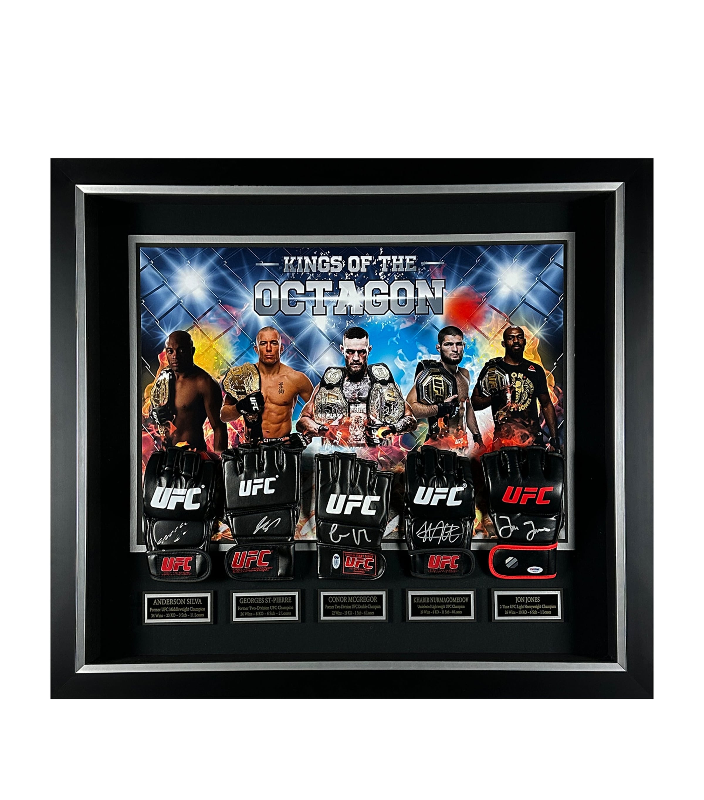 Leipzig Galleries UFC Kings of the Octagon Training Worn and Signed Gloves Display