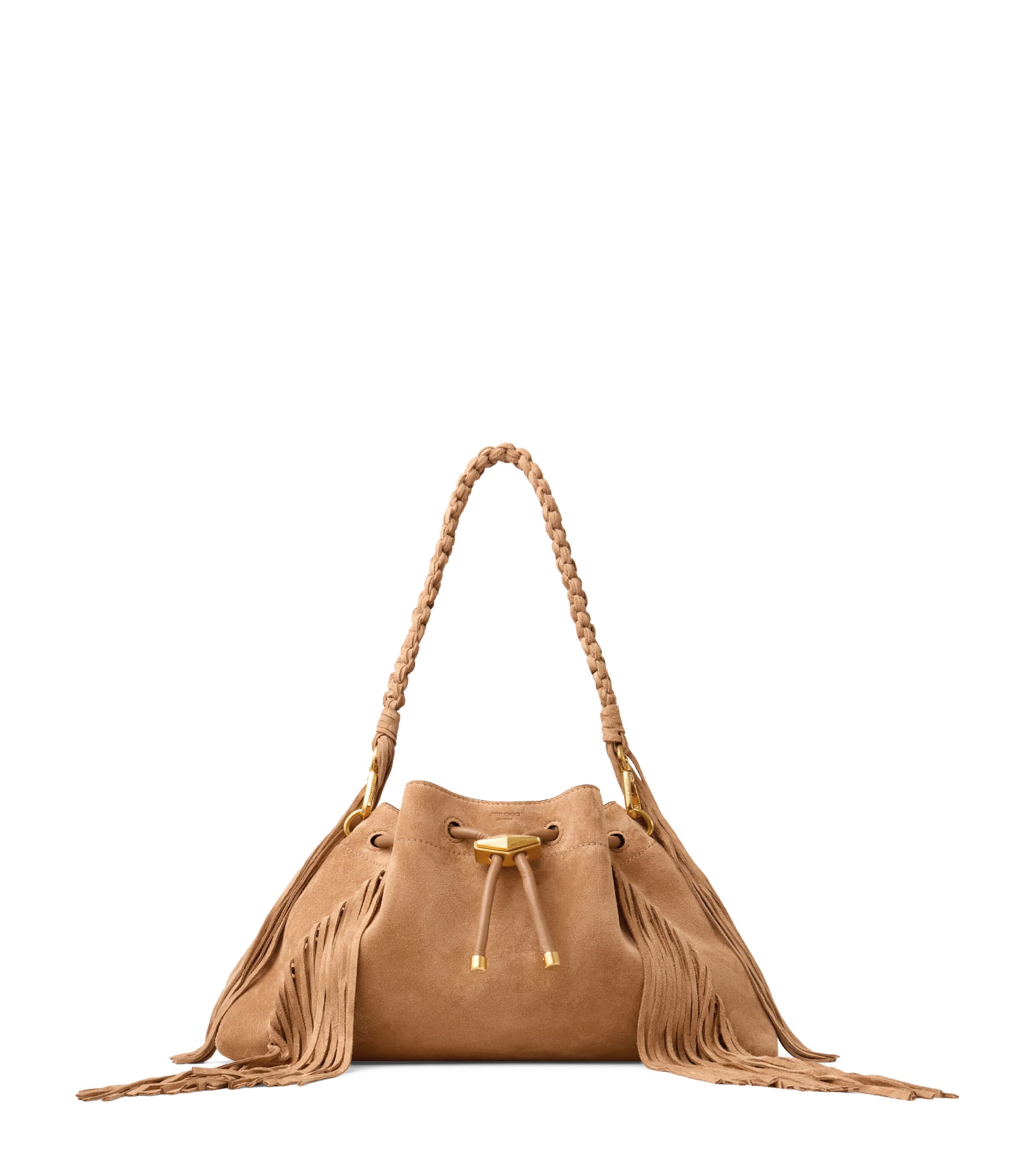 Jimmy Choo Womens Medium Cinch Suede Bucket Bag Toffee/toffee/gold