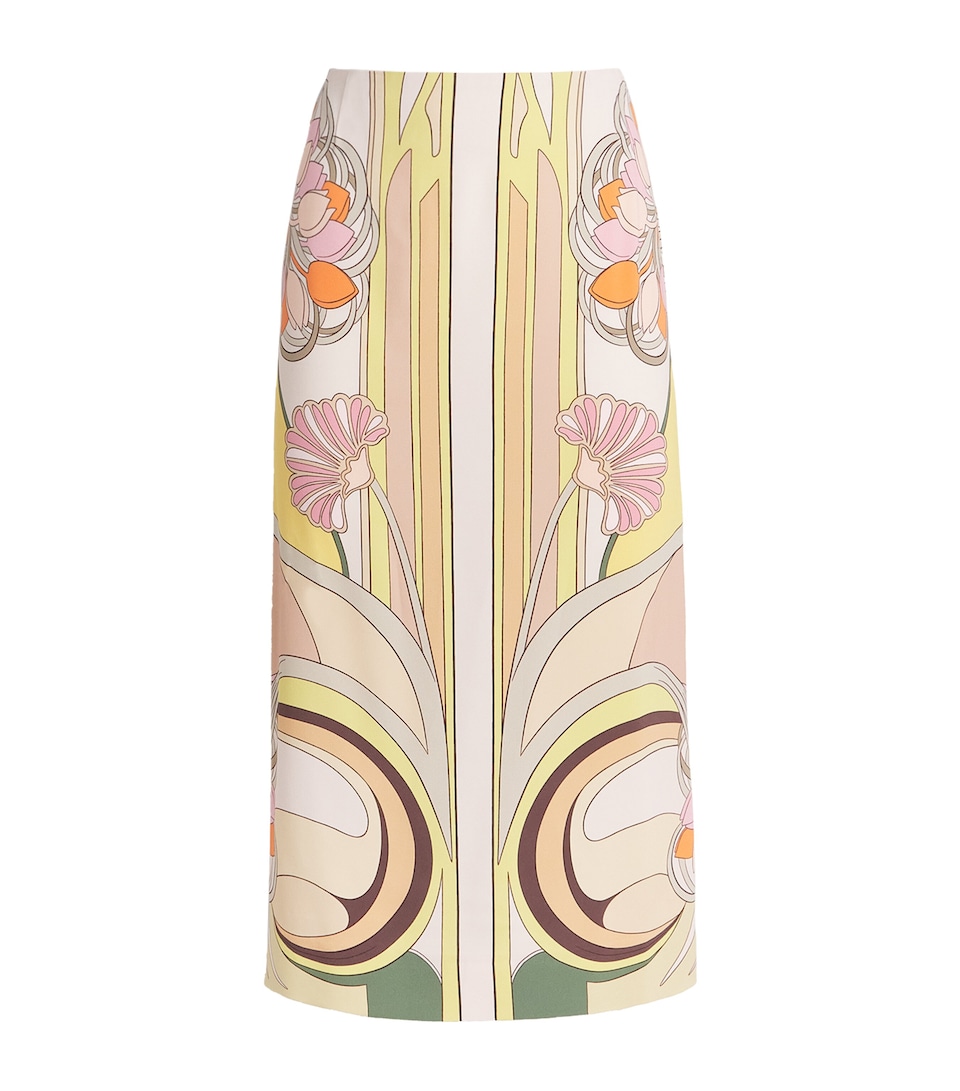 Tulip Print Pencil Midi Skirt