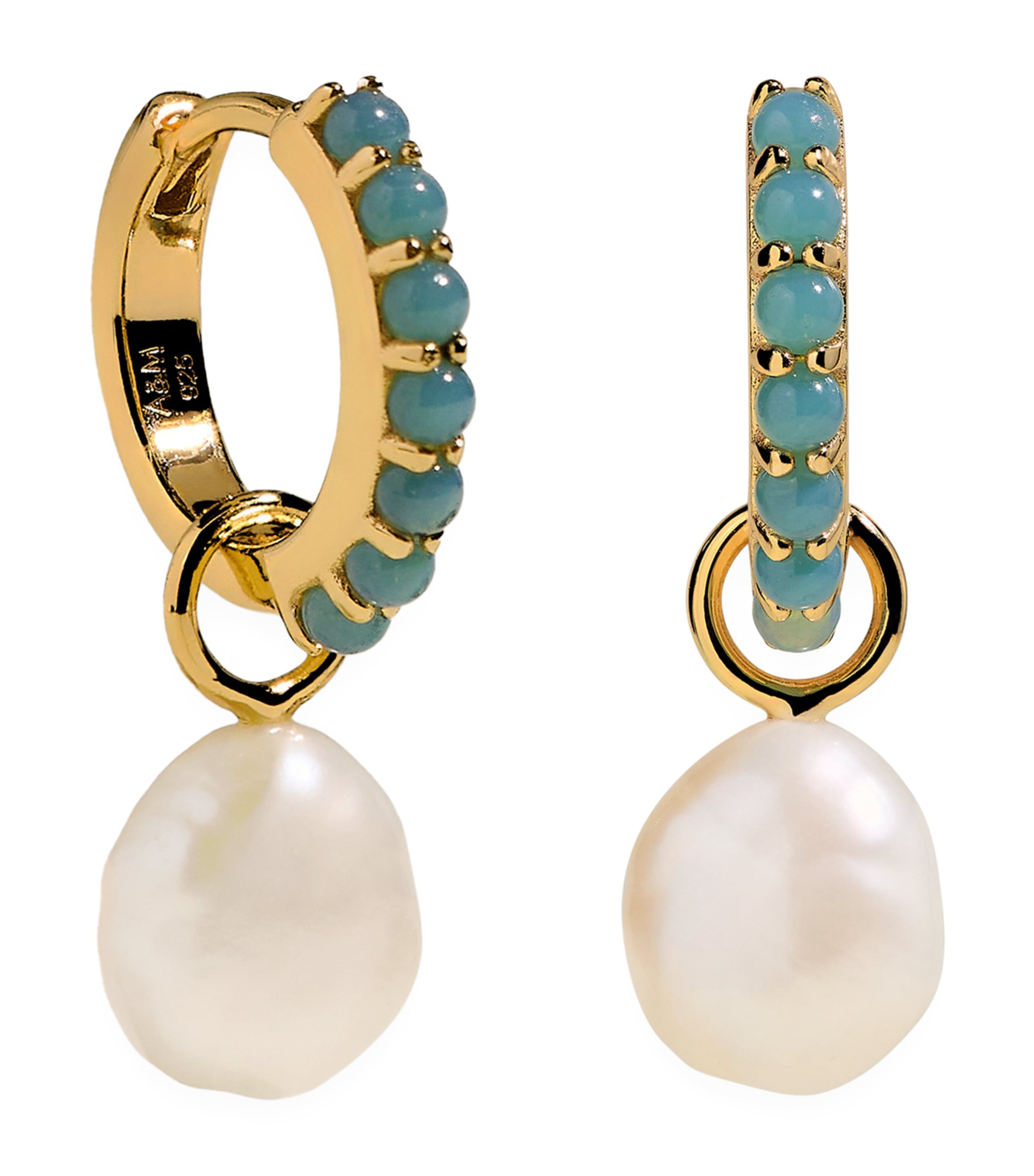 Astrid & Miyu Gold-Plated Sterling Silver Opal and Pearl Charm Huggie Earrings Gold