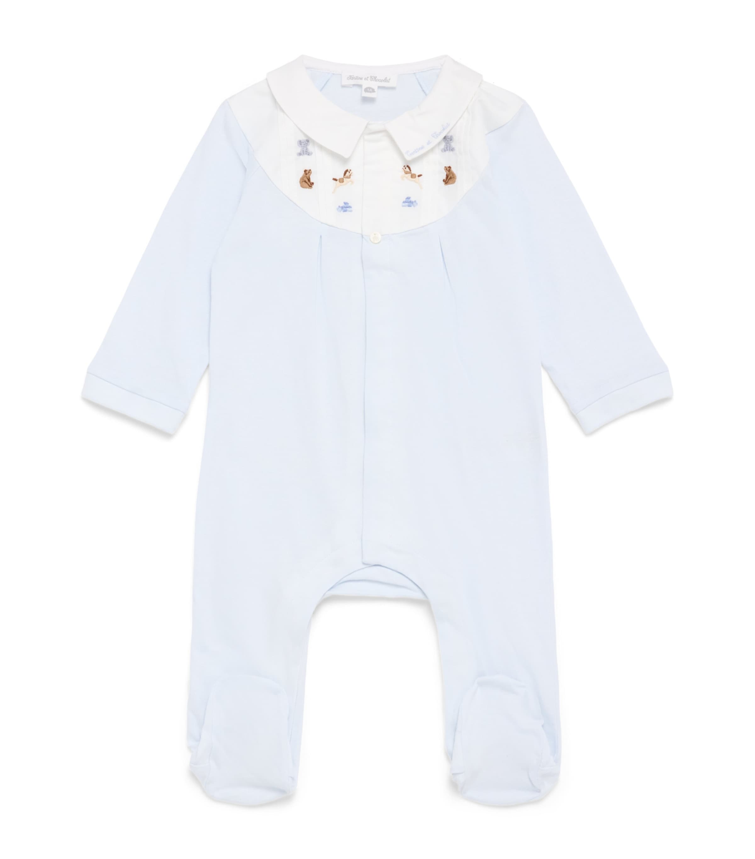 Tartine et Chocolat Cotton Embroidered All-In-One (0-24 Months) Bleu Ciel