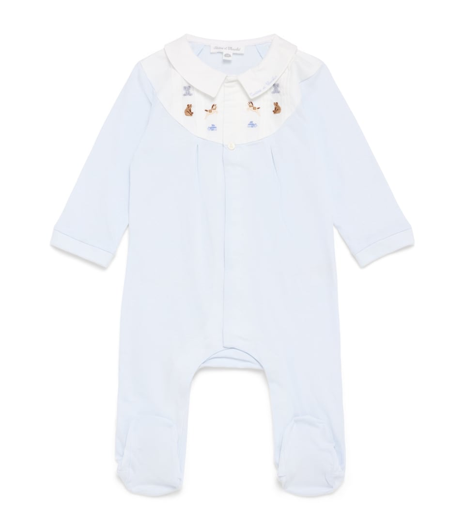 Tartine et Chocolat Cotton Embroidered All-In-One (0-24 Months) Bleu Ciel