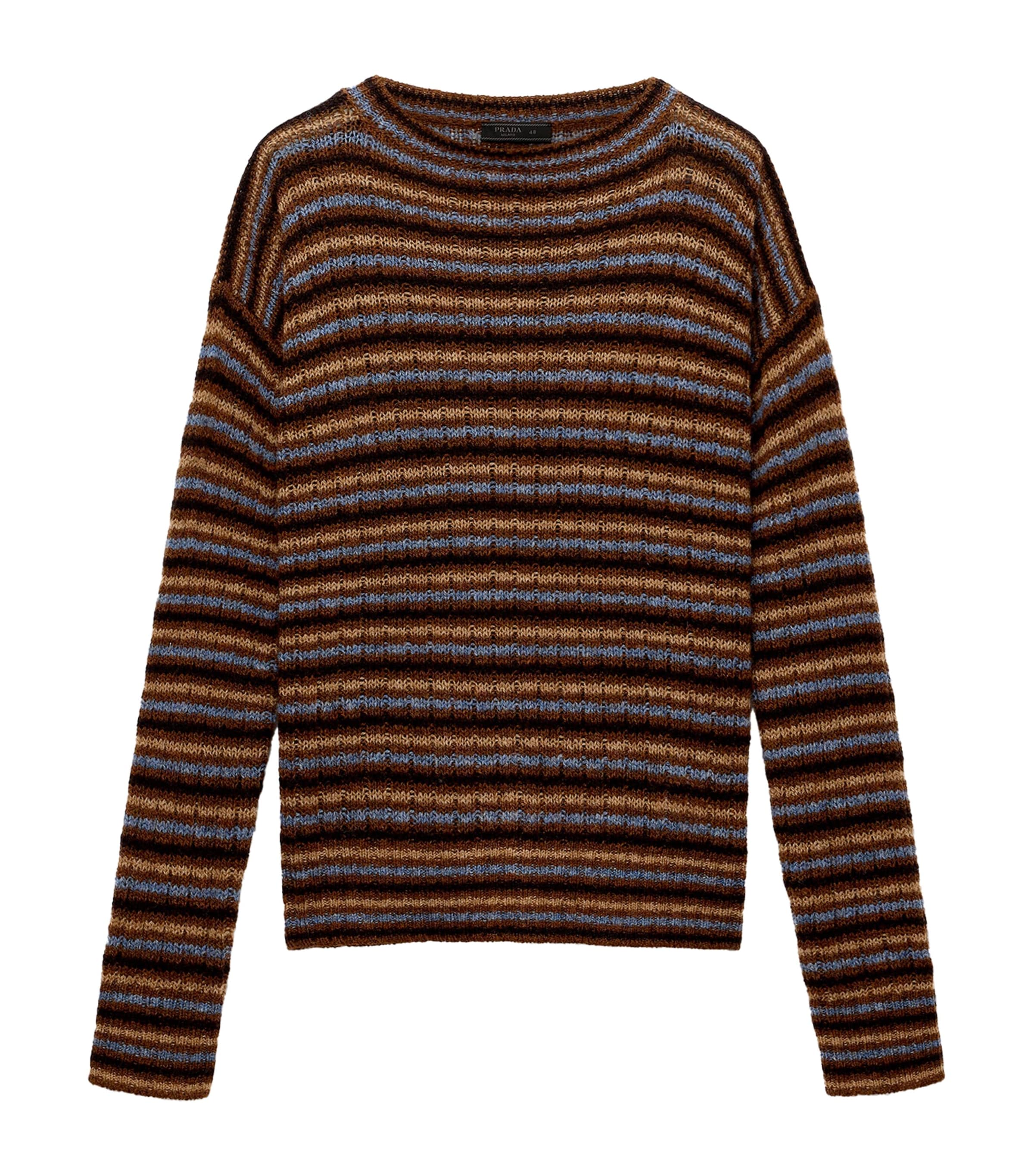 Prada Mens Shetland Wool Stripe Sweater Orange