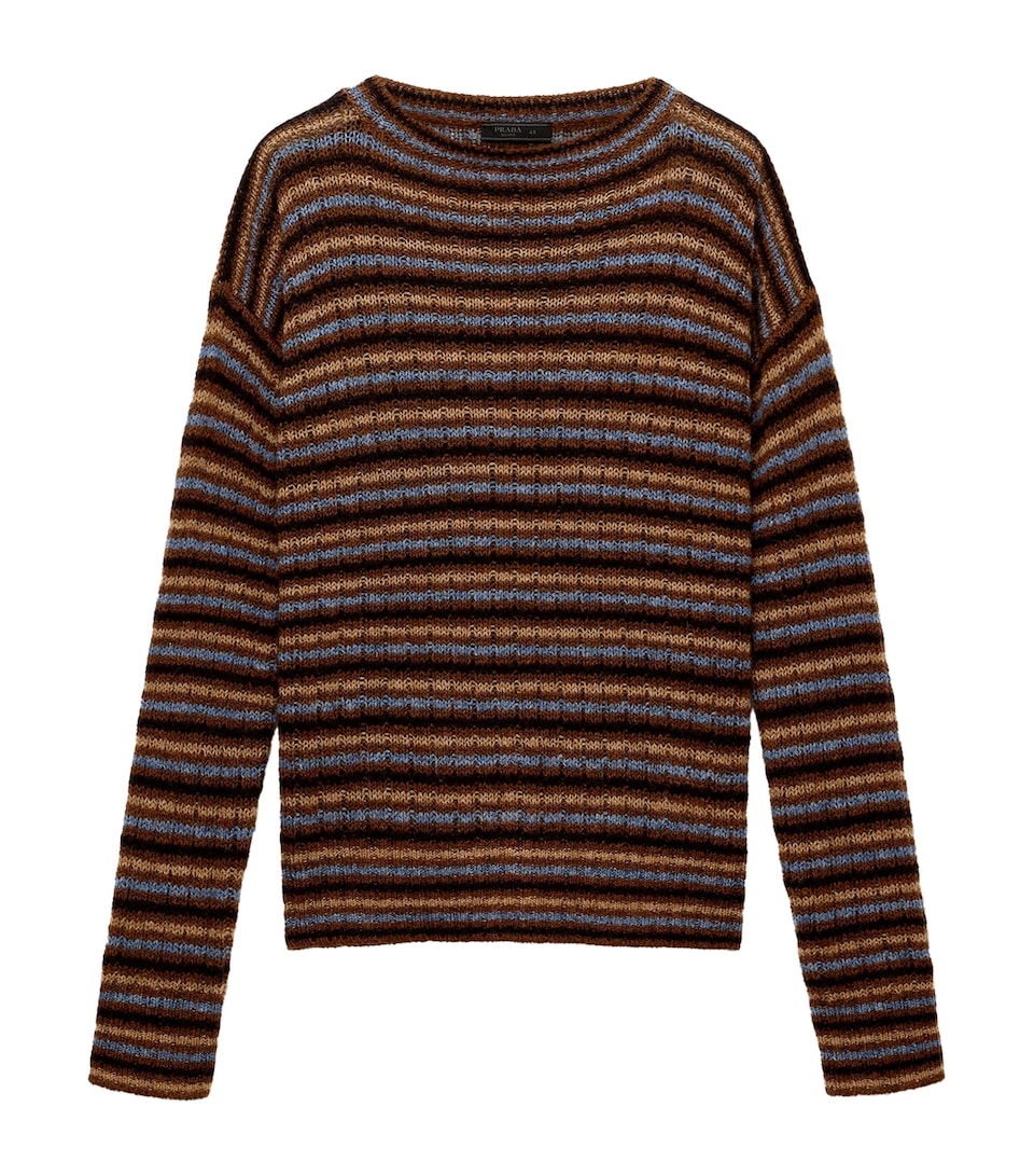 Prada Mens Shetland Wool Stripe Sweater Orange