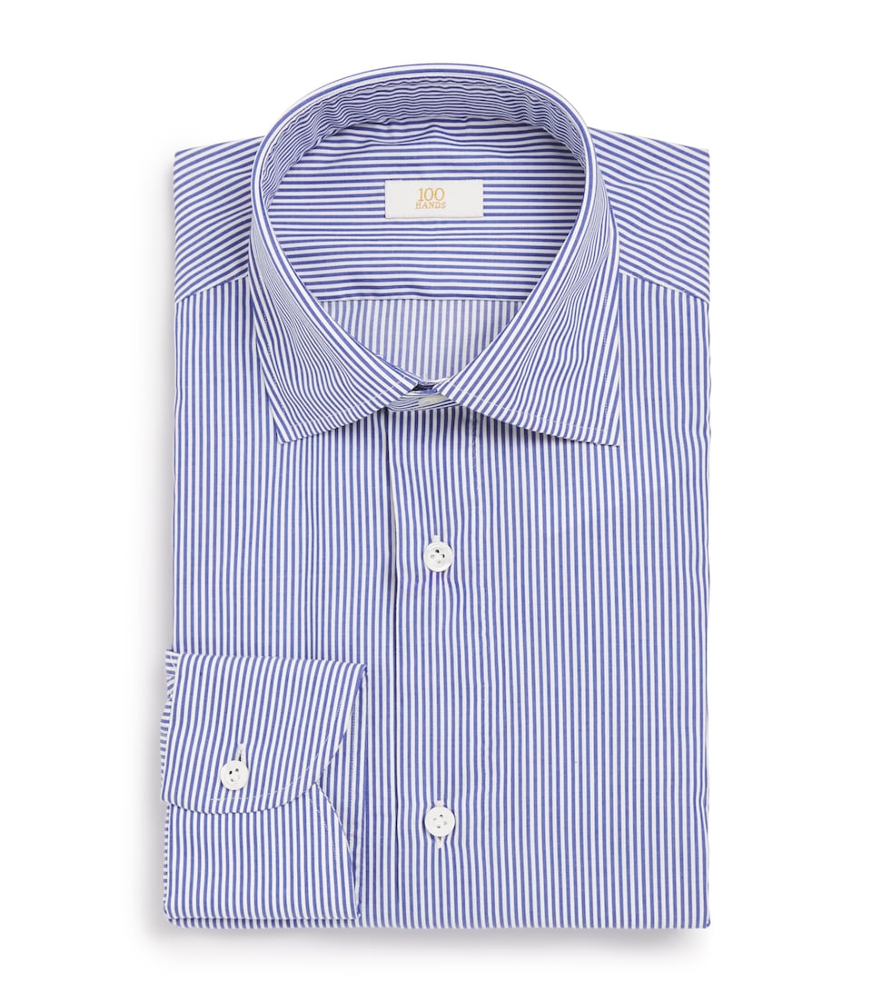 100HANDS Mens Cotton Bengal Stripe Shirt Navy Blue