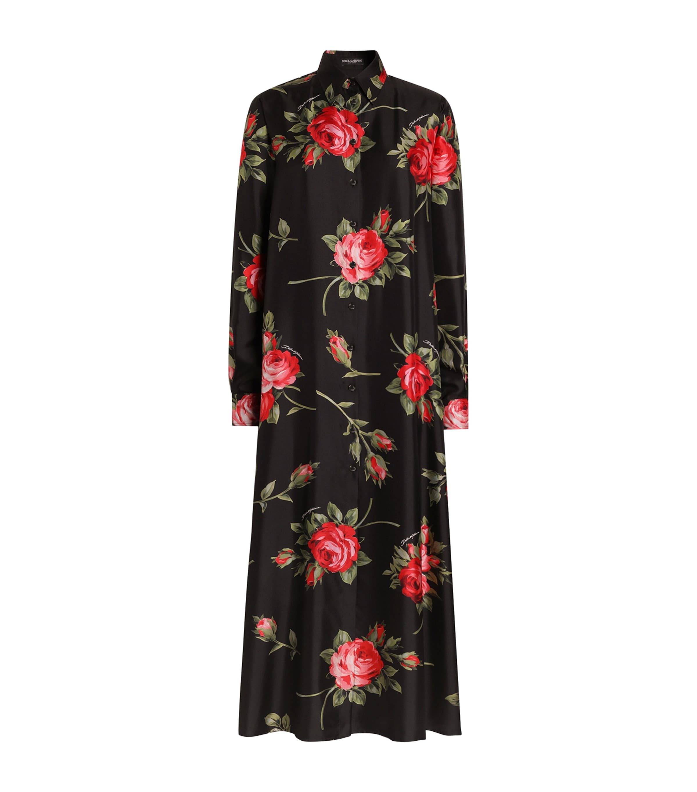 Dolce&Gabbana Womens Silk Floral Print Maxi Shirt Dress Bouq