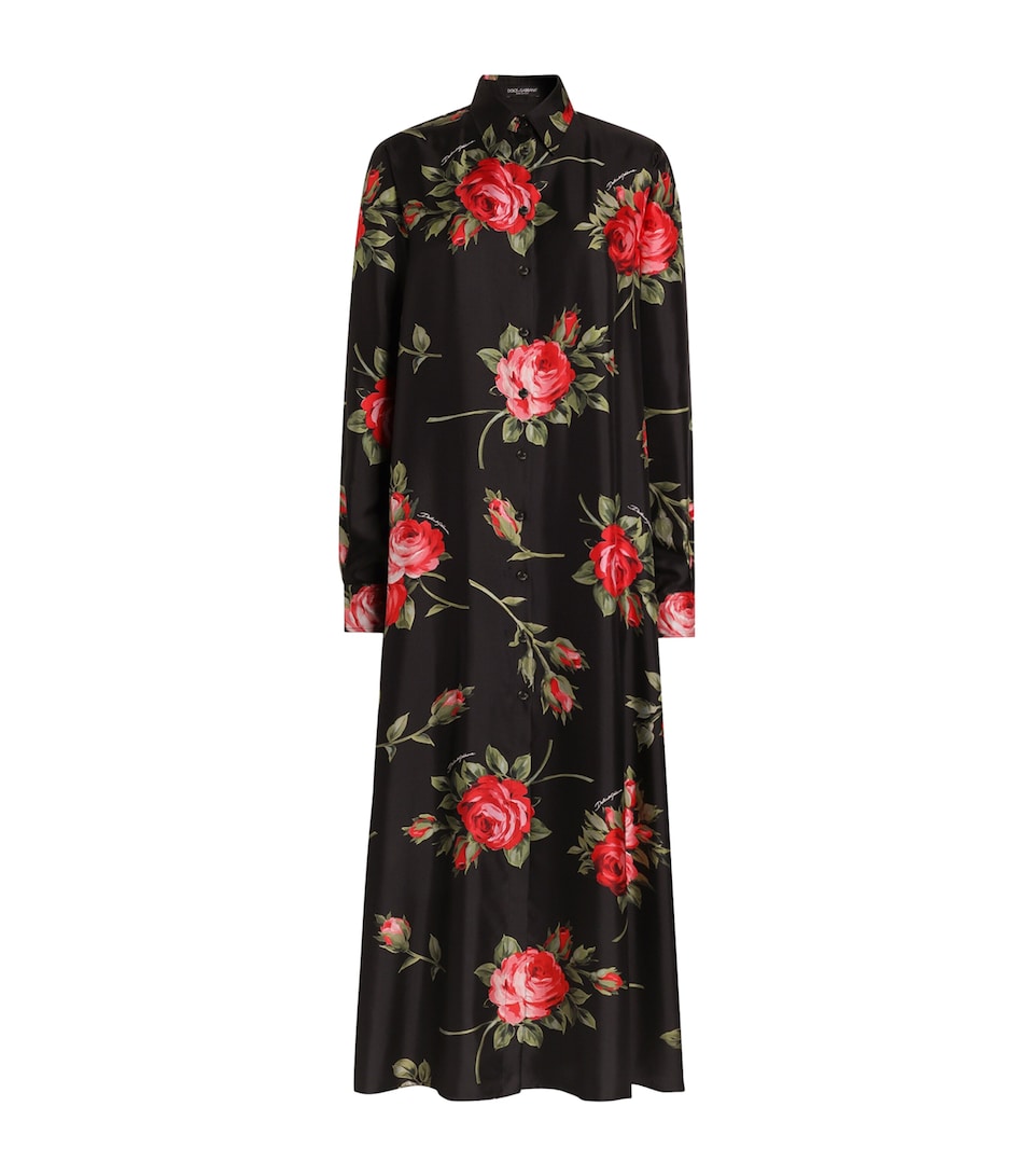 Dolce&Gabbana Womens Silk Floral Print Maxi Shirt Dress Bouq