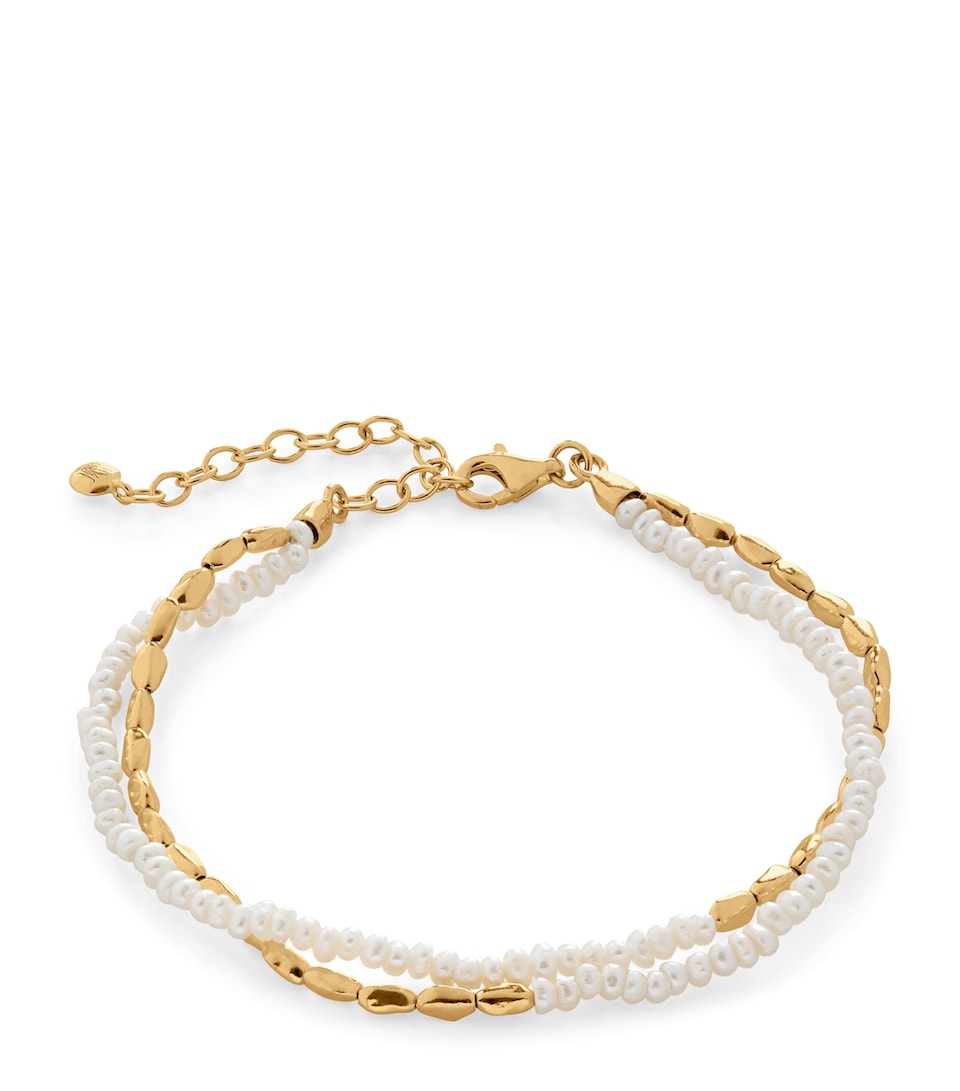 Monica Vinader Gold Vermeil and Pearl Mini Nugget Beaded Bracelet Gold Vermeil