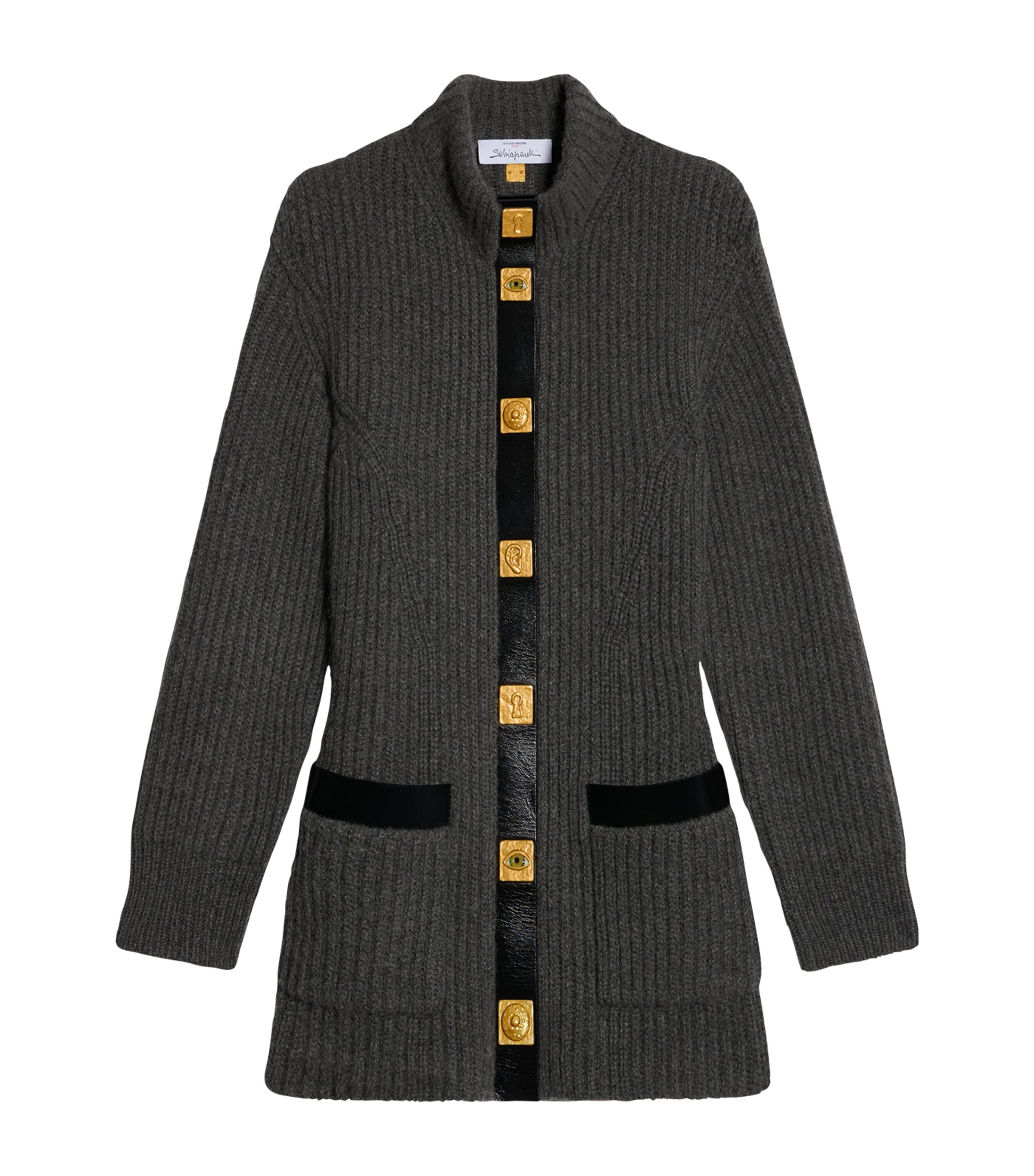 Schiaparelli Womens Oversized Cashmere Anatomical Cardigan Grey