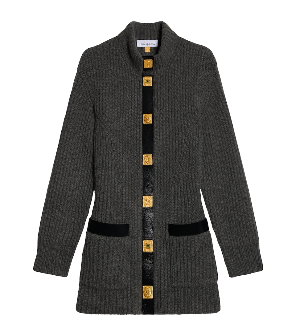 Schiaparelli Womens Oversized Cashmere Anatomical Cardigan Grey