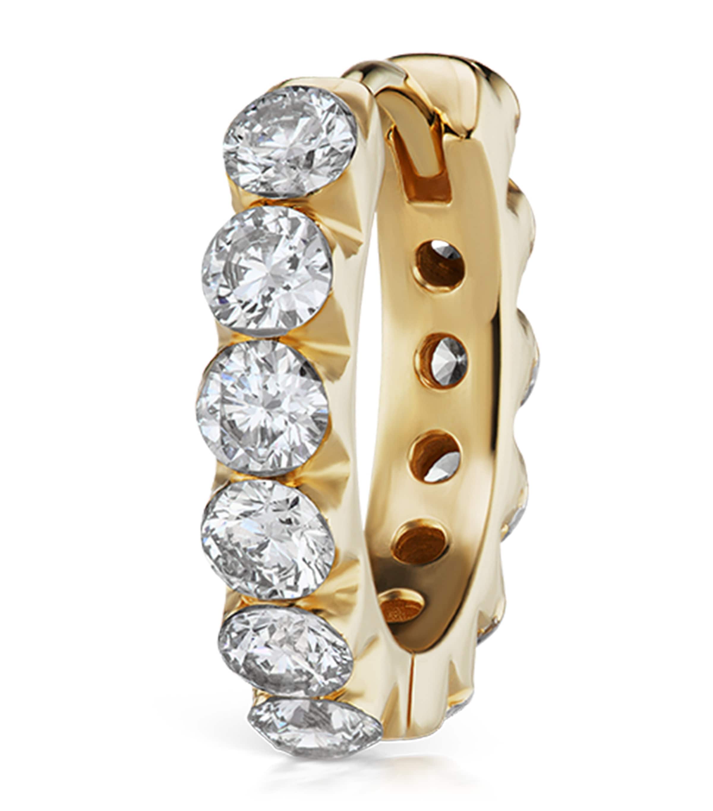 Yellow Gold Invisible Set Large Diamond Eternity Hoop Earring (9.5mm)