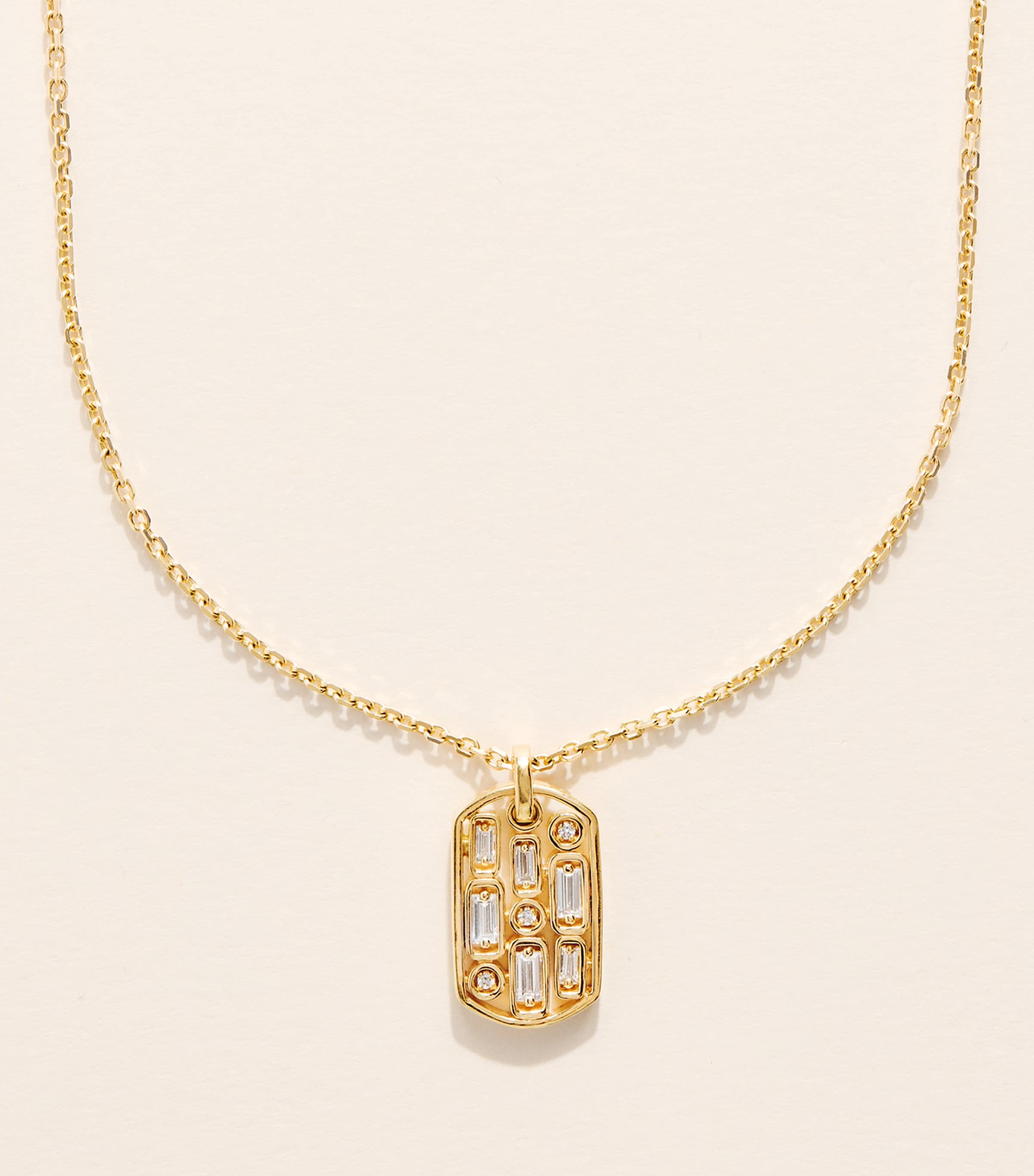 Suzanne Kalan Yellow Gold and Diamond Dog Tag Pendant Necklace Yg/wd