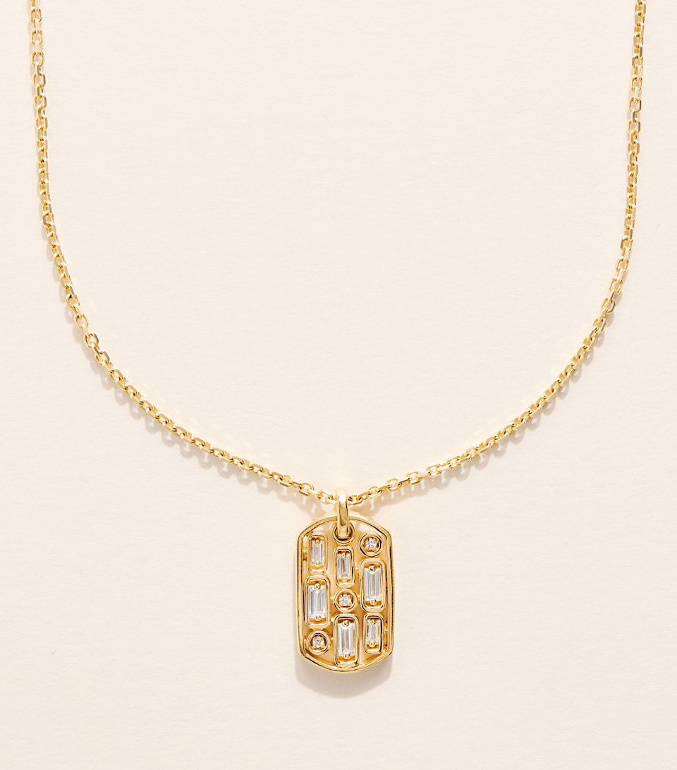 Suzanne Kalan Yellow Gold and Diamond Dog Tag Pendant Necklace Yg/wd