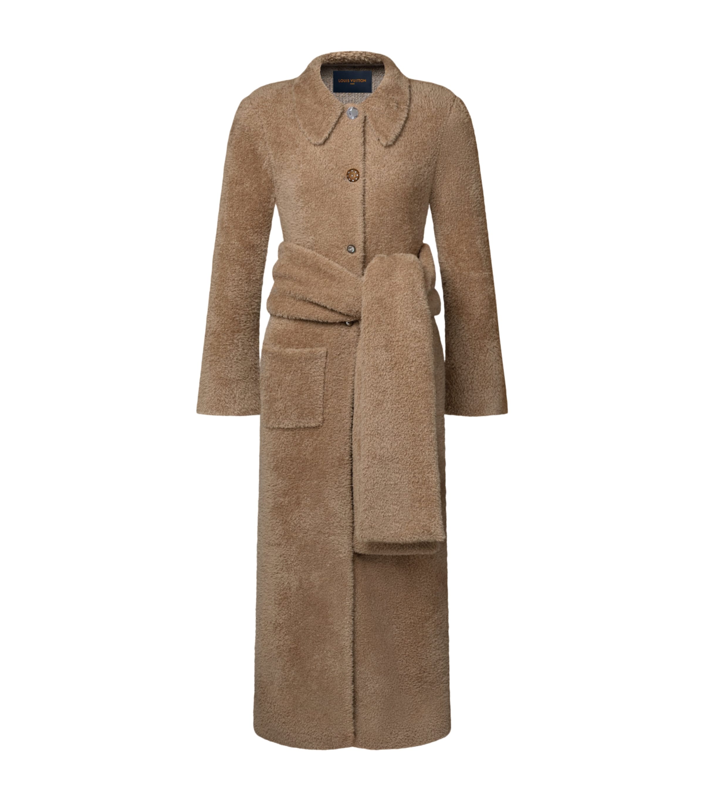 LOUIS VUITTON Womens Knitted Belt Longline Coat Beige