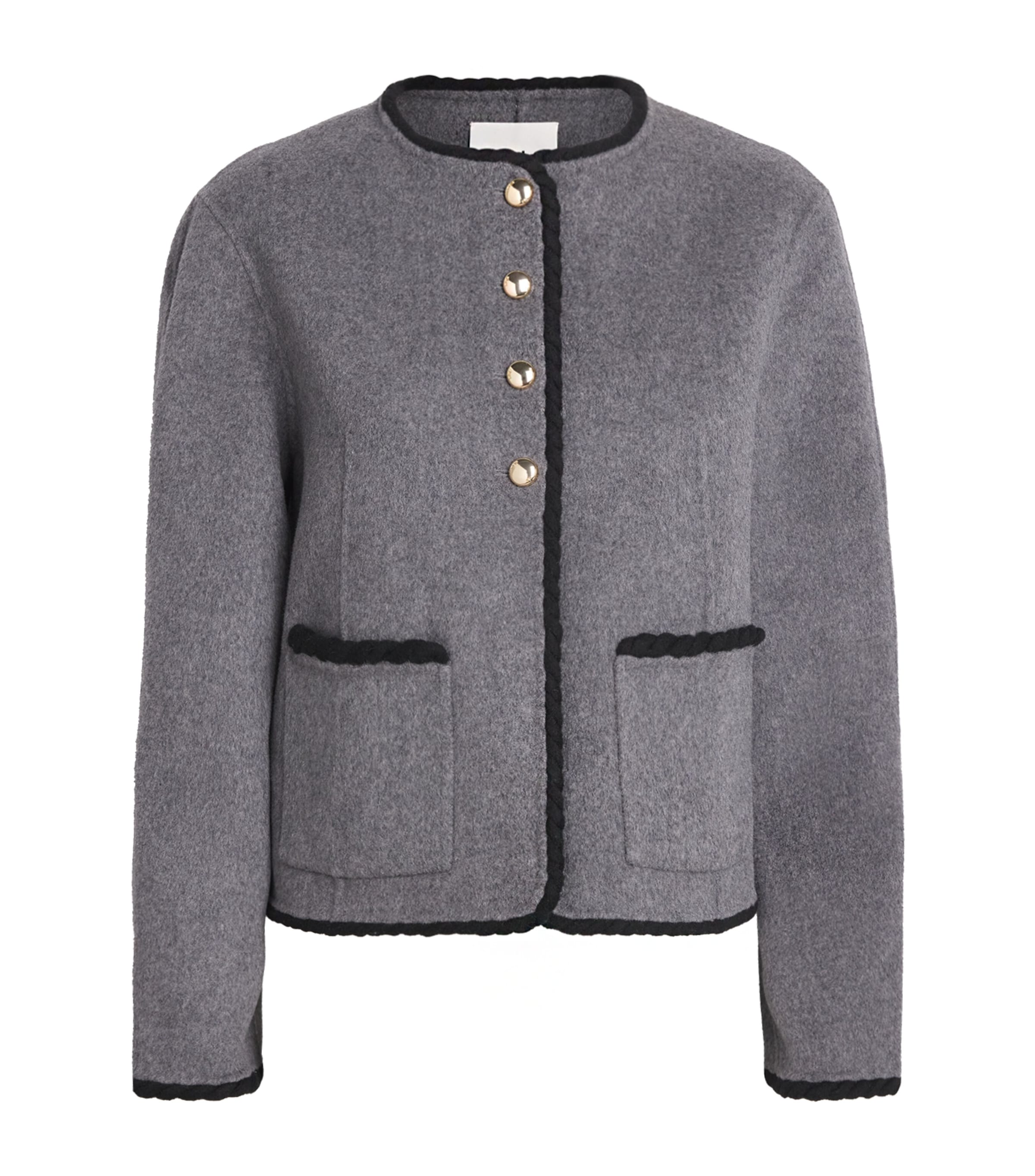 Maje Womens Wool-Blend Double-Face Cropped Jacket Light Grey