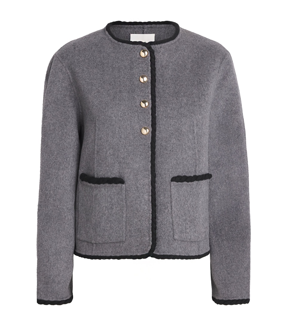 Maje Womens Wool-Blend Double-Face Cropped Jacket Light Grey