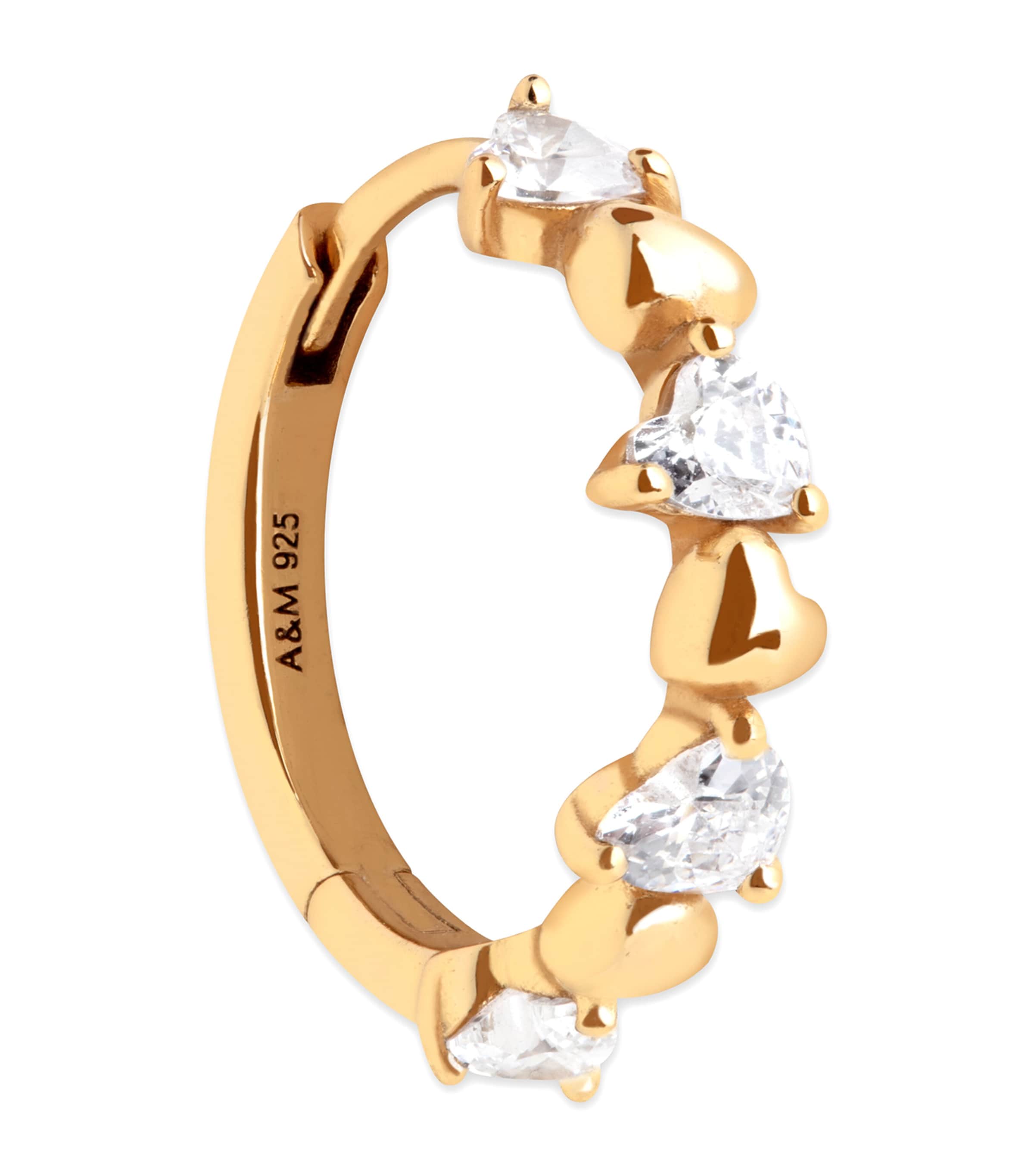 Yellow Gold-Plated Heart Cluster Single Hoop Earring