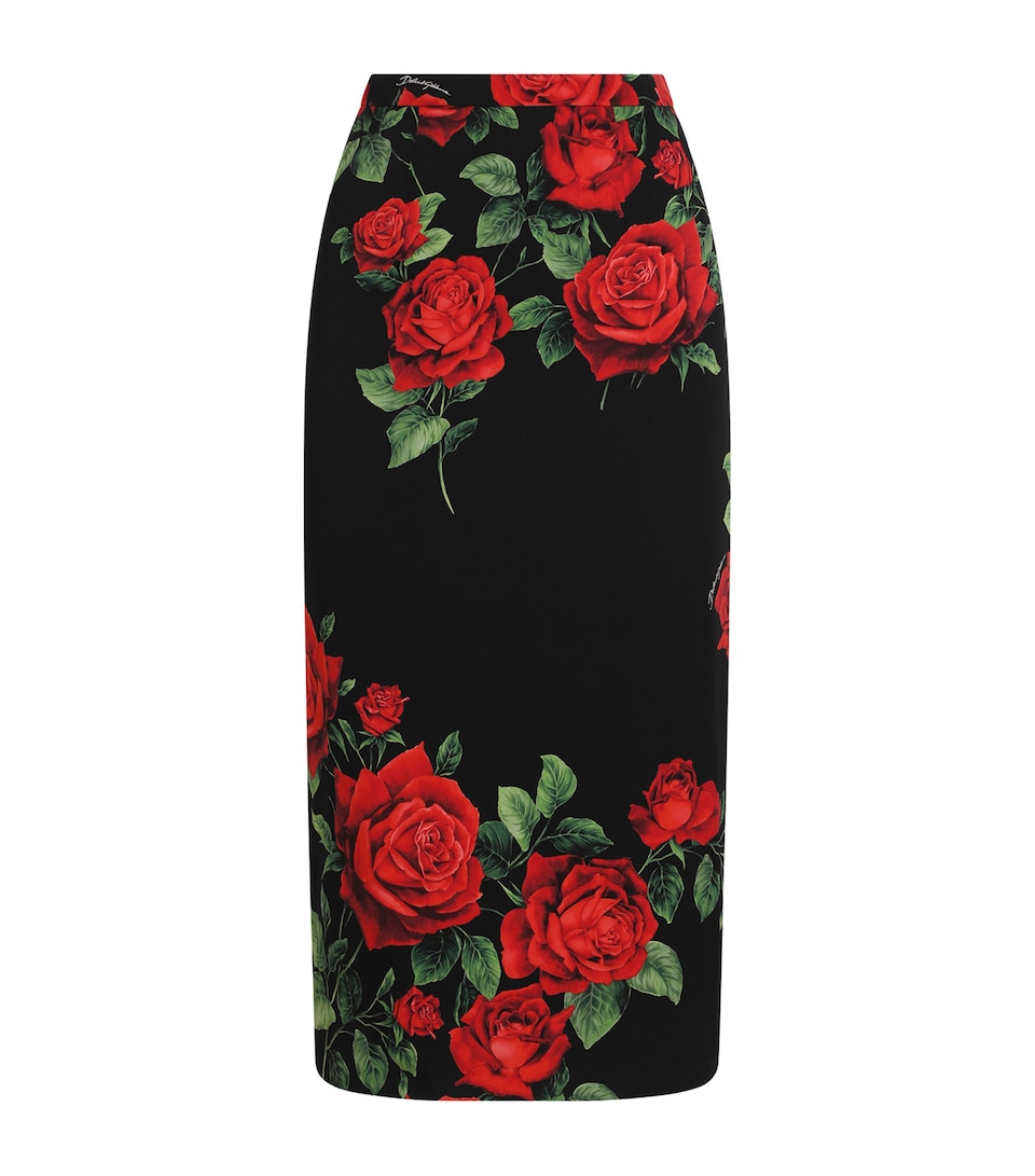 Dolce&Gabbana Womens Silk-Blend Floral Midi Skirt Rose Rosse F