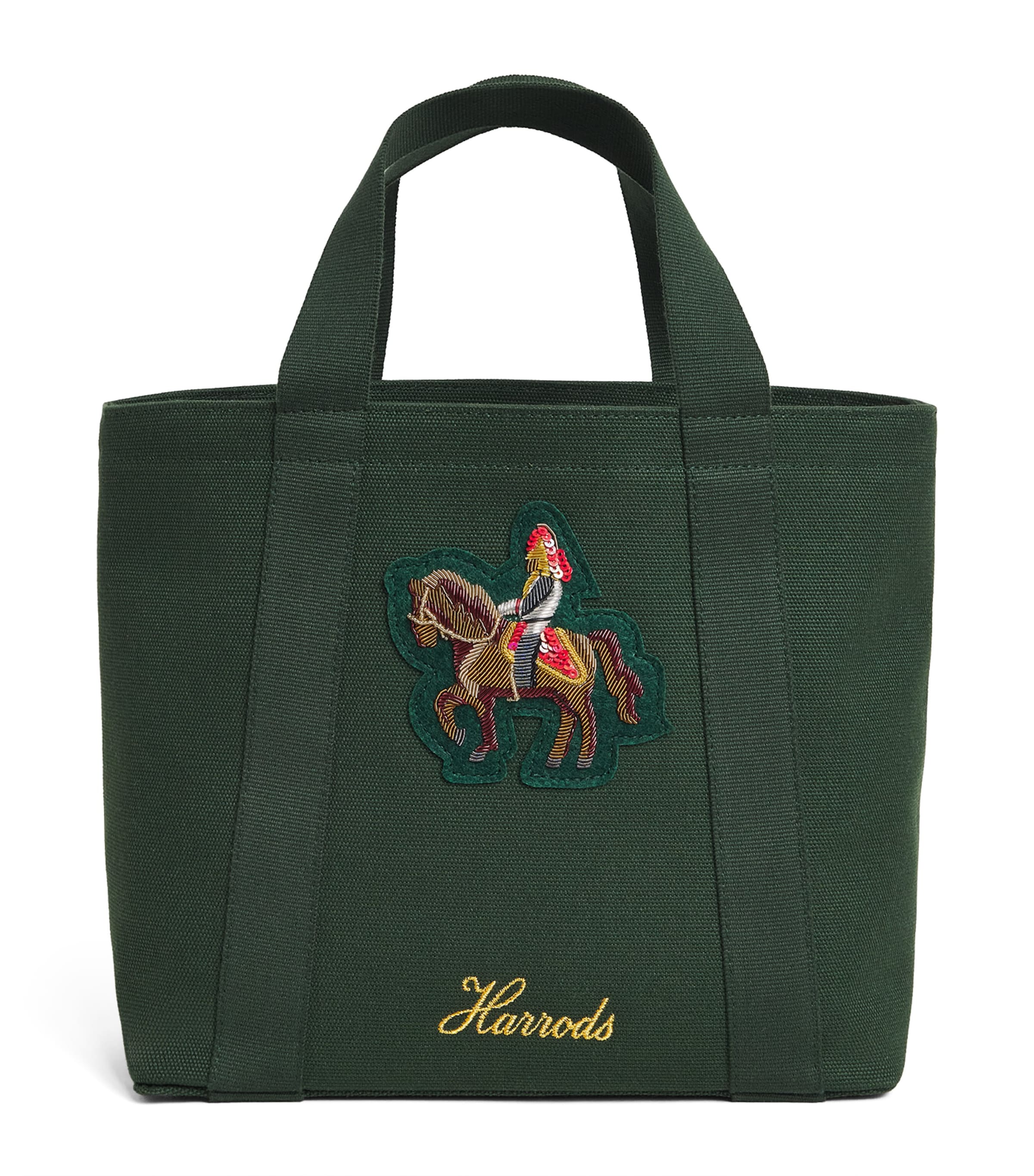 Harrods Canvas Horse Tote Bag Green