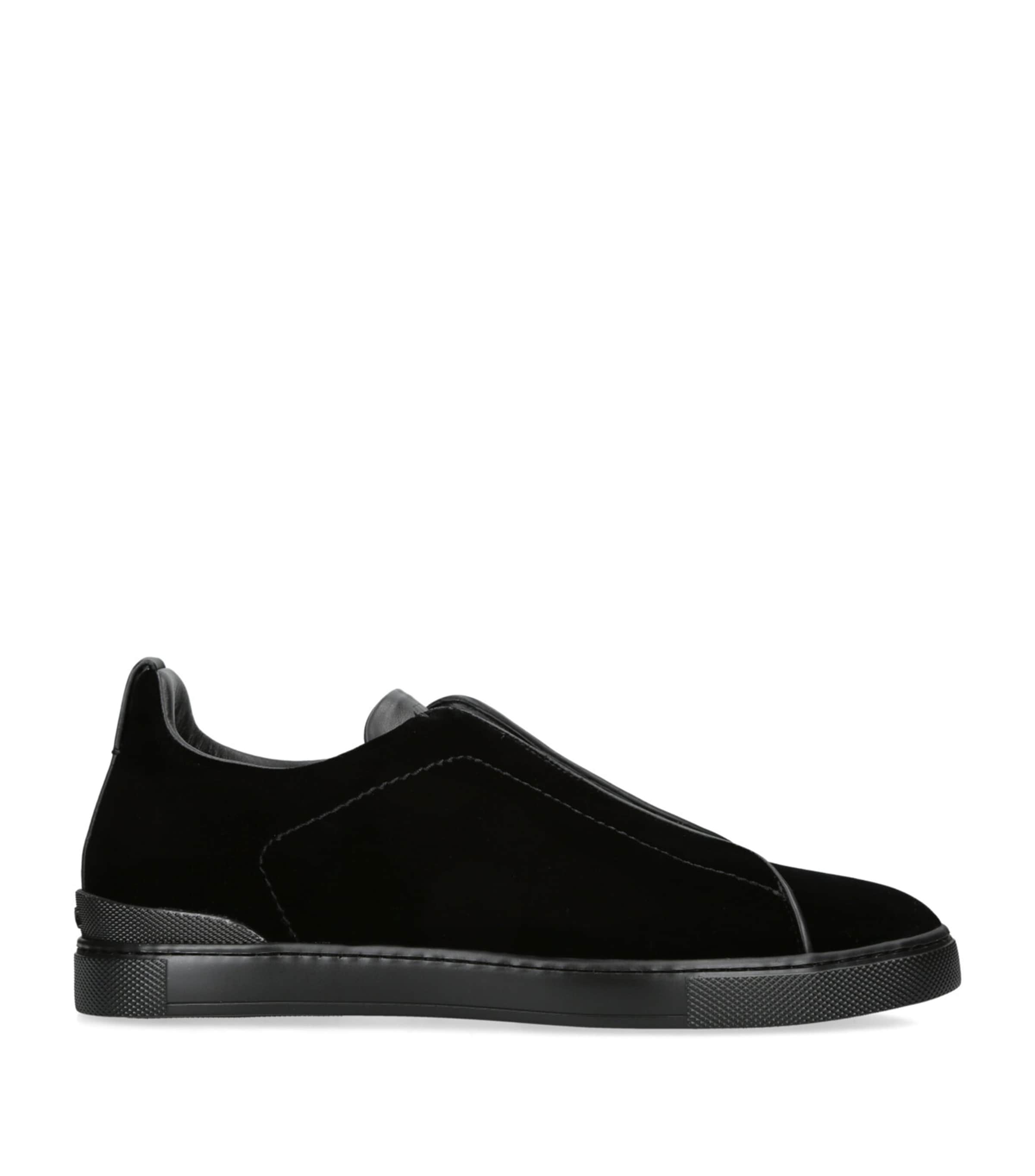Zegna Velvet Triple Stitch Sneakers Black