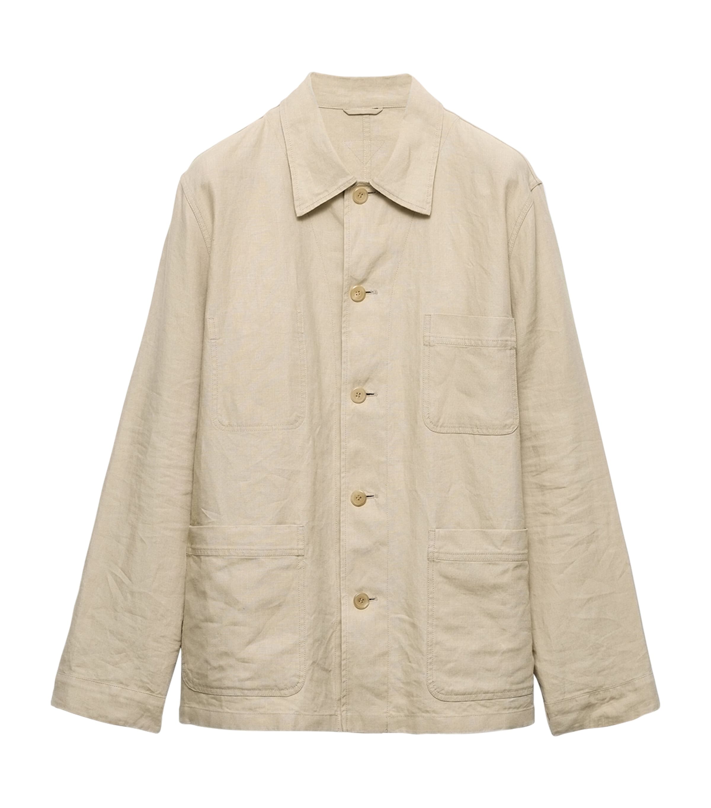 Prada Mens Linen Worker Jacket Neutral