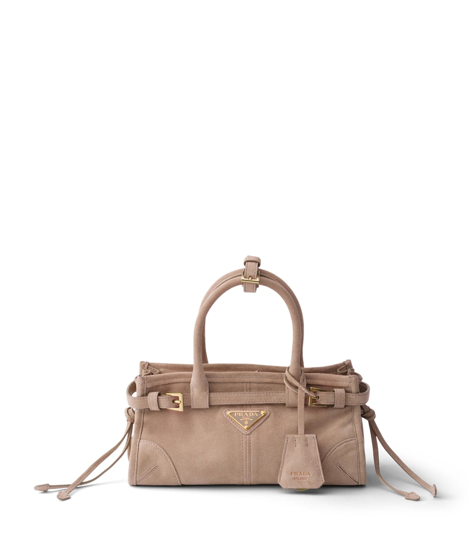 Prada Mini Suede Bonnie Top-Handle Bag Powder