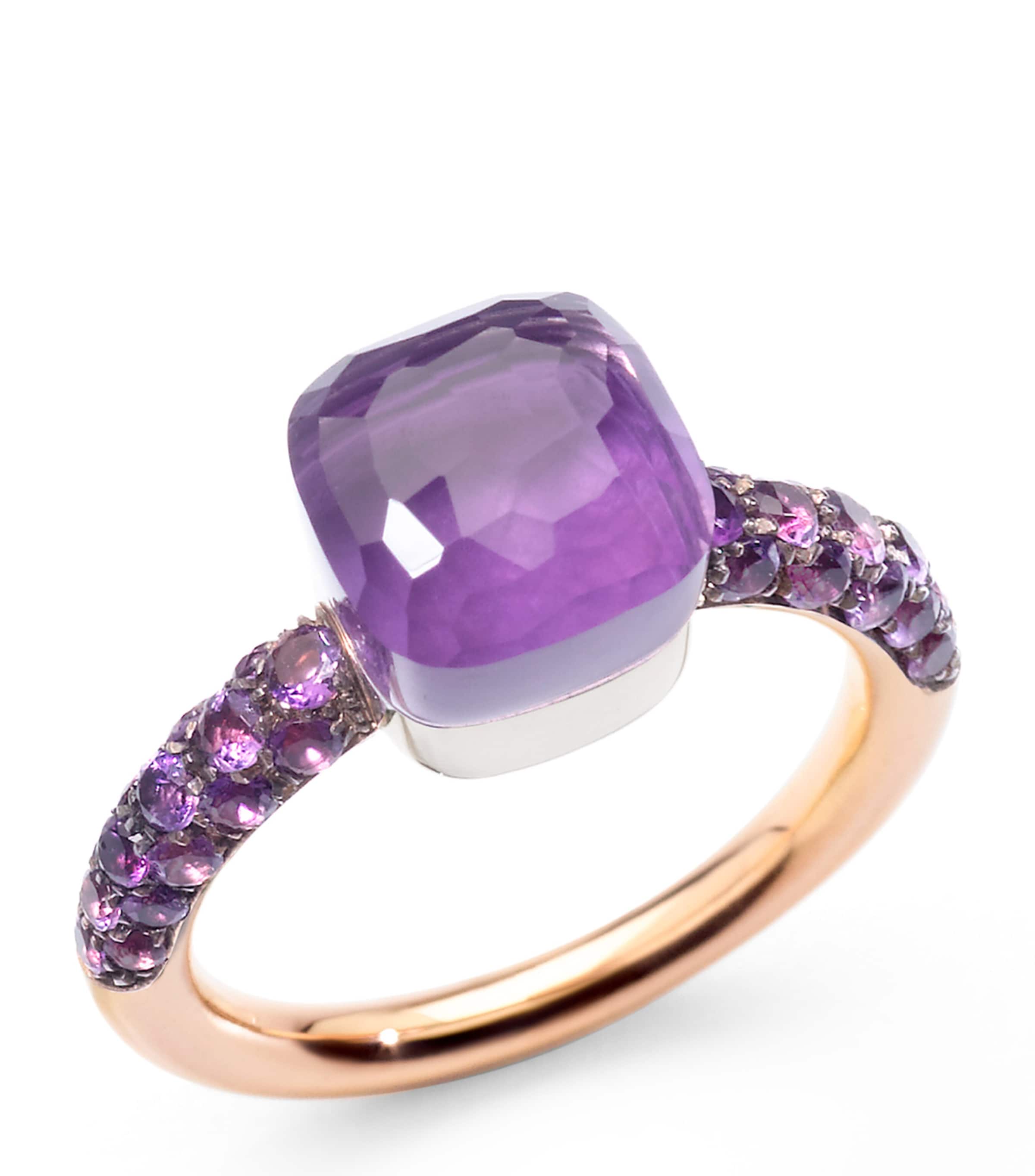 Mixed Gold, Amethyst and Jade Nudo Petit Ring