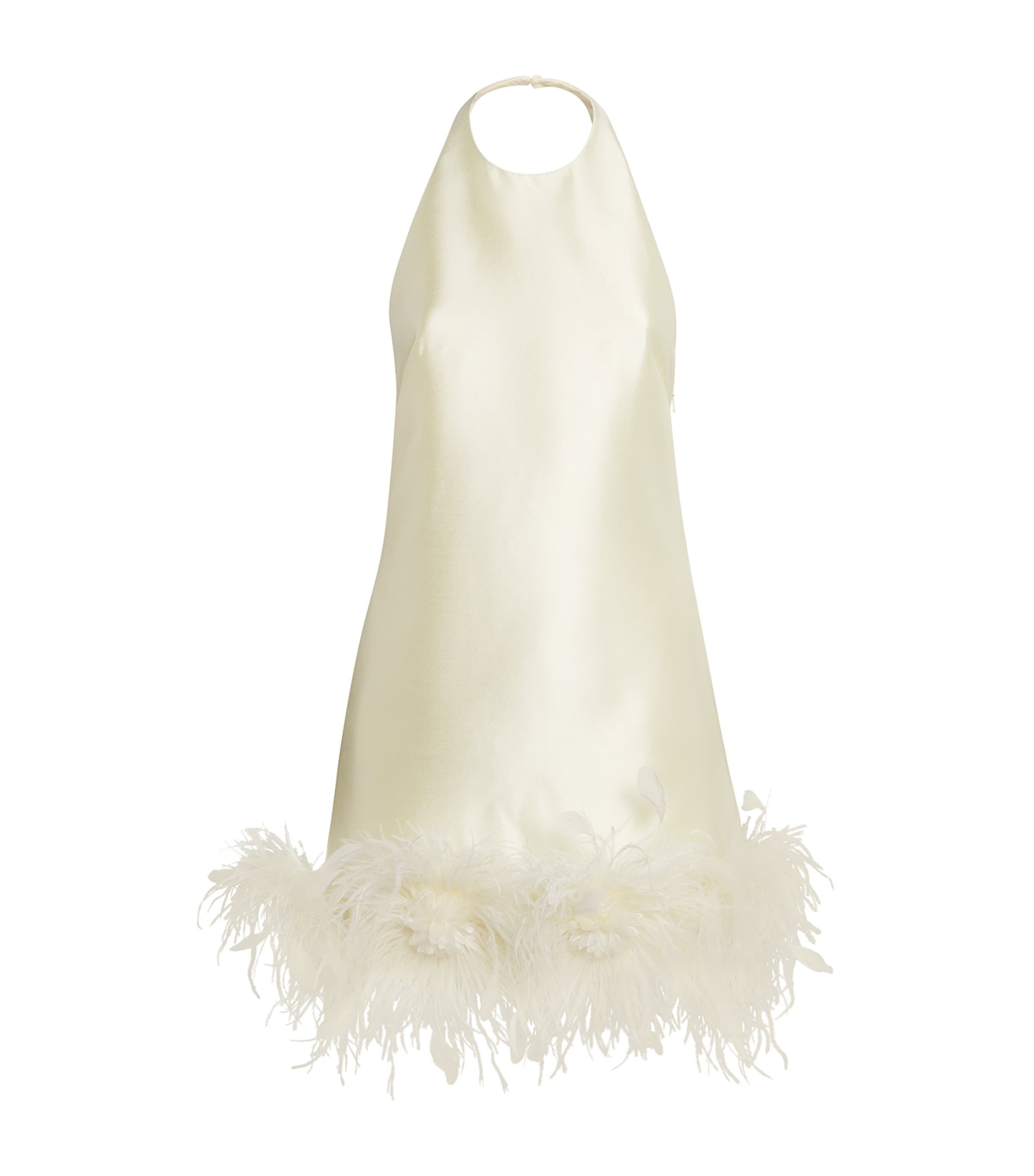 Self-Portrait Womens Taffeta Feather-Trim Mini Dress Yellow