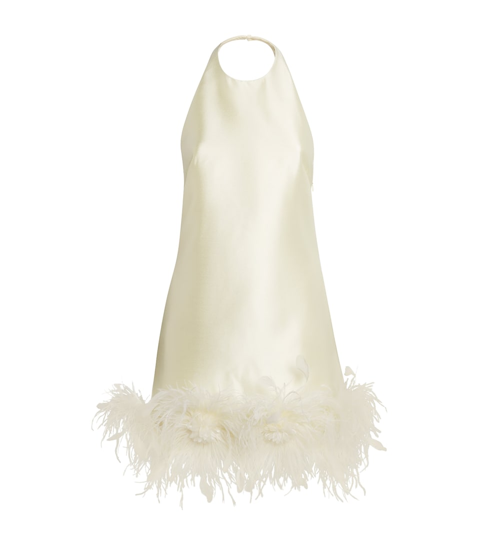Self-Portrait Womens Taffeta Feather-Trim Mini Dress Yellow