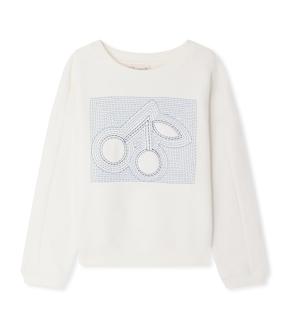 Bonpoint Cotton Embroidered Cherry Sweatshirt (10-14 Years) Upb Blanc Lait