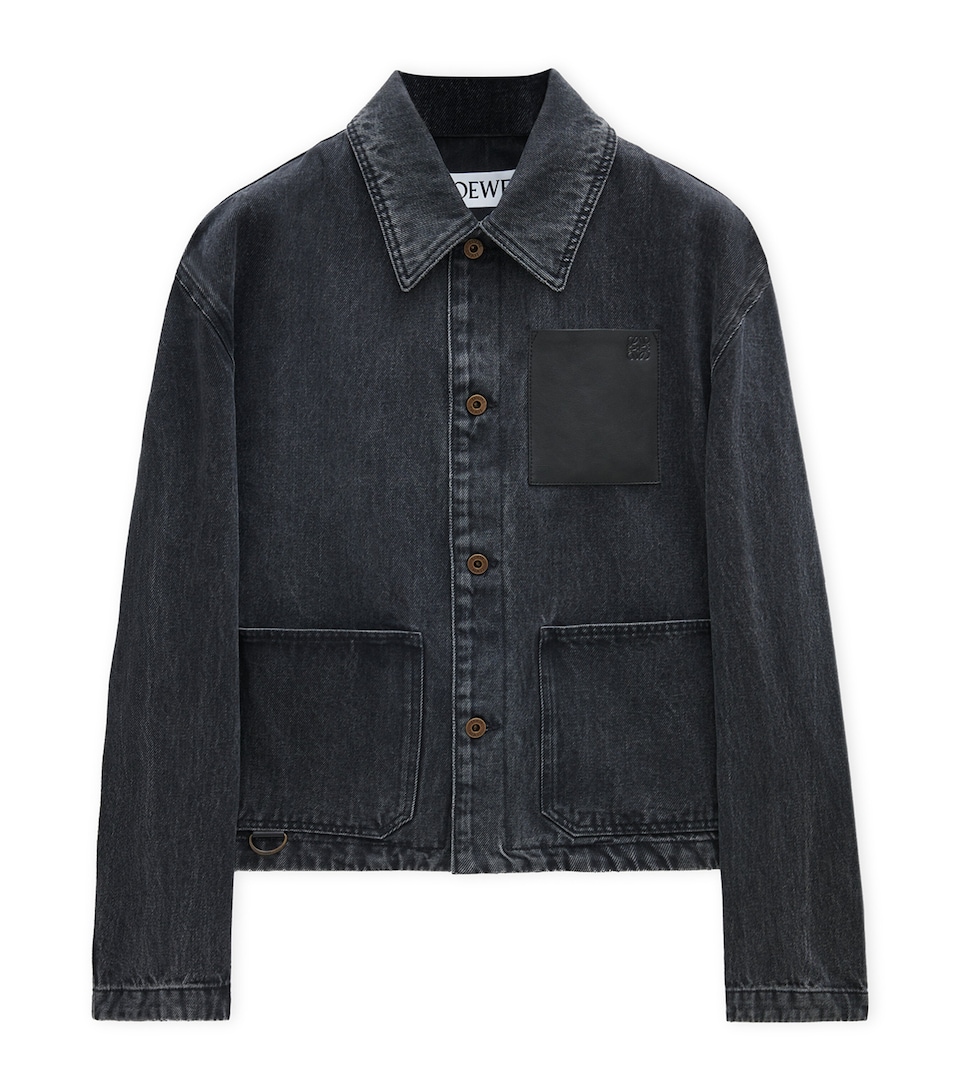 Leather-Trim Denim Jacket