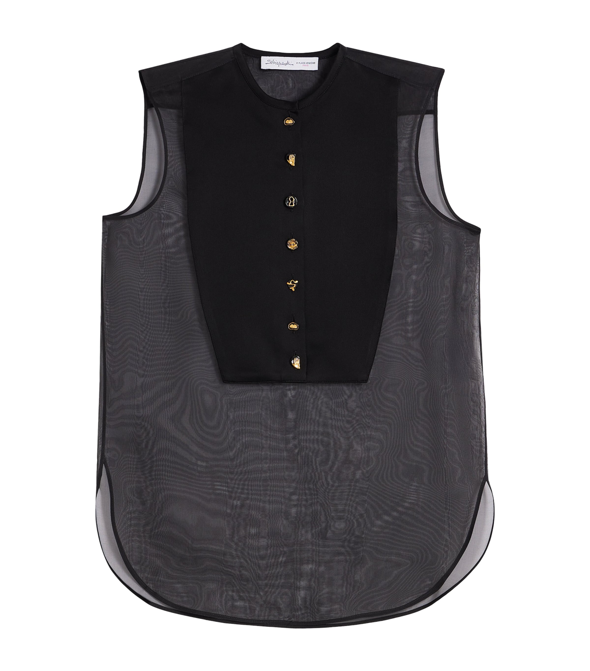 Schiaparelli Womens Silk Embellished Bib Top Black