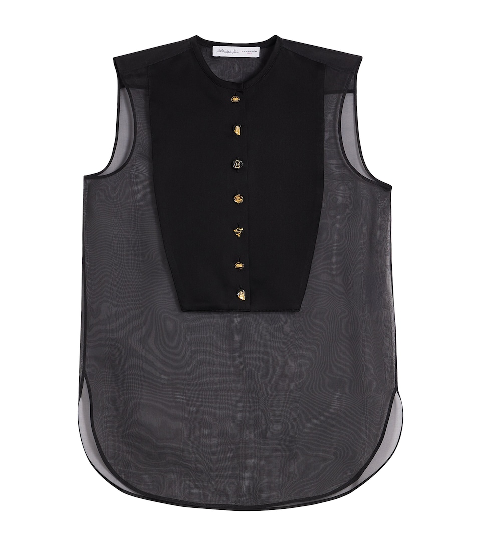 Schiaparelli Womens Silk Embellished Bib Top Black