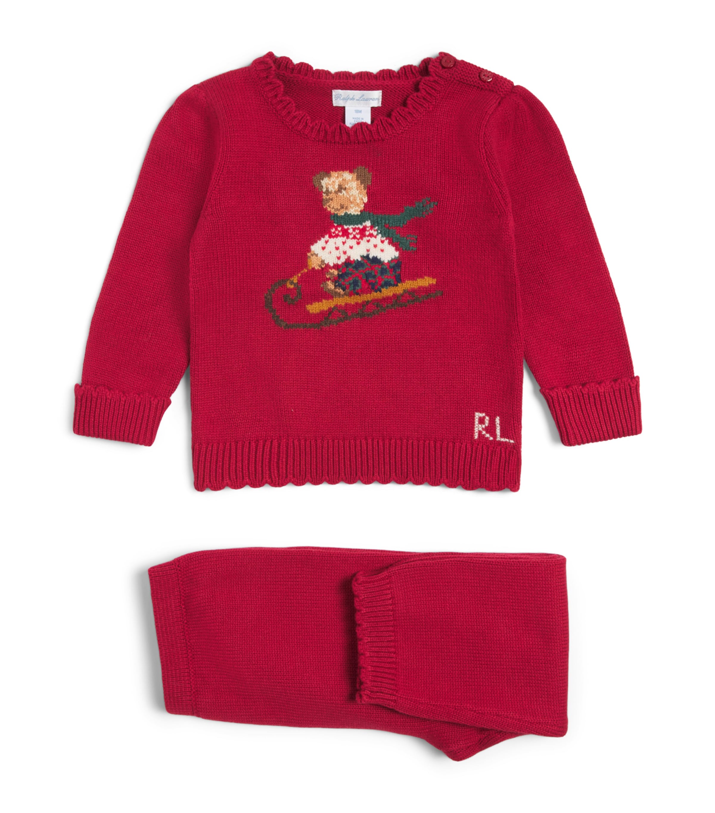 Ralph Lauren Kids Cotton Polo Bear Trousers and Sweater Set (3 Months-24 Months) Eaton Red Multi
