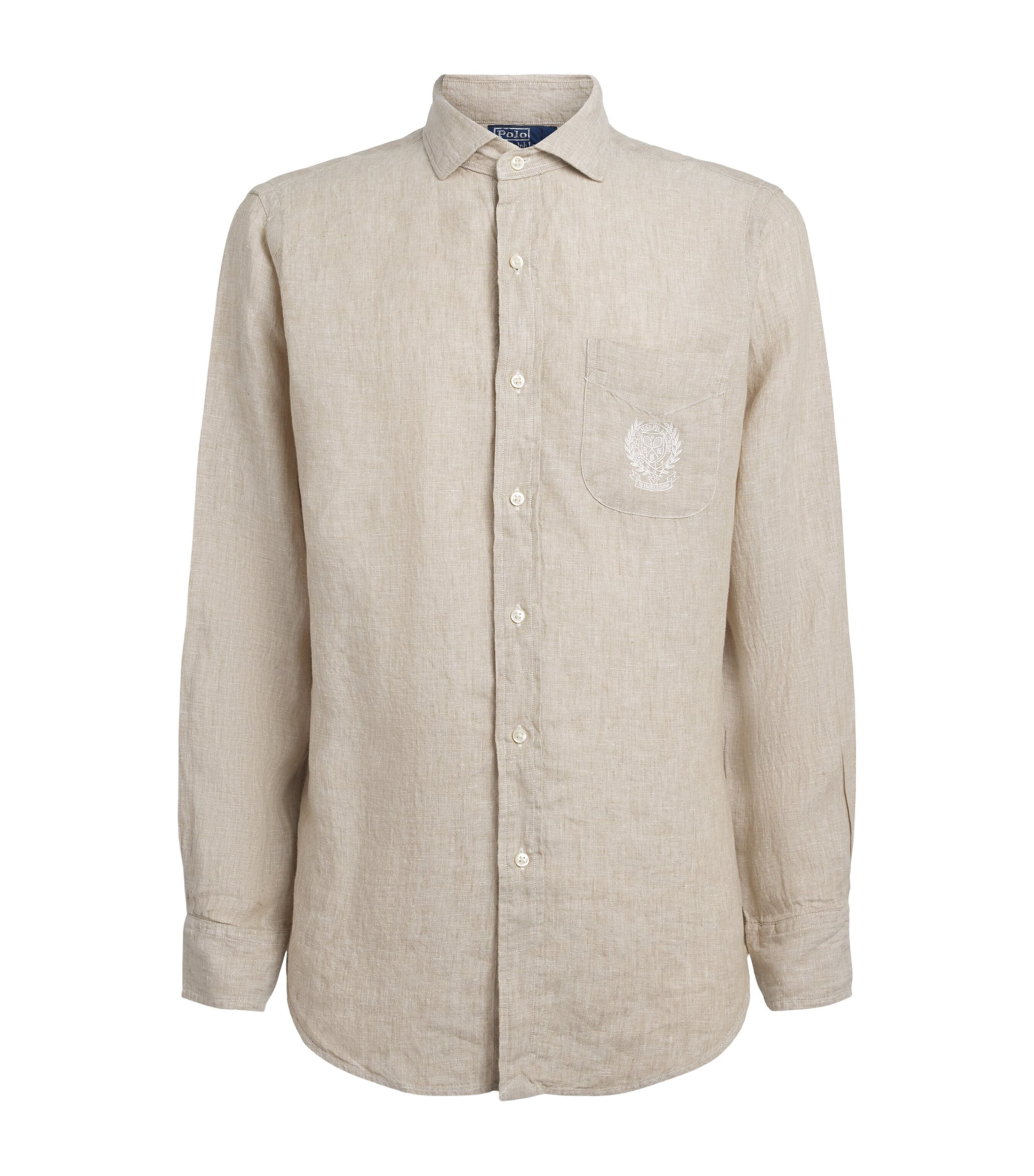 Polo Ralph Lauren Mens x Wimbledon Linen Logo Crest Shirt Classc Khk Wht