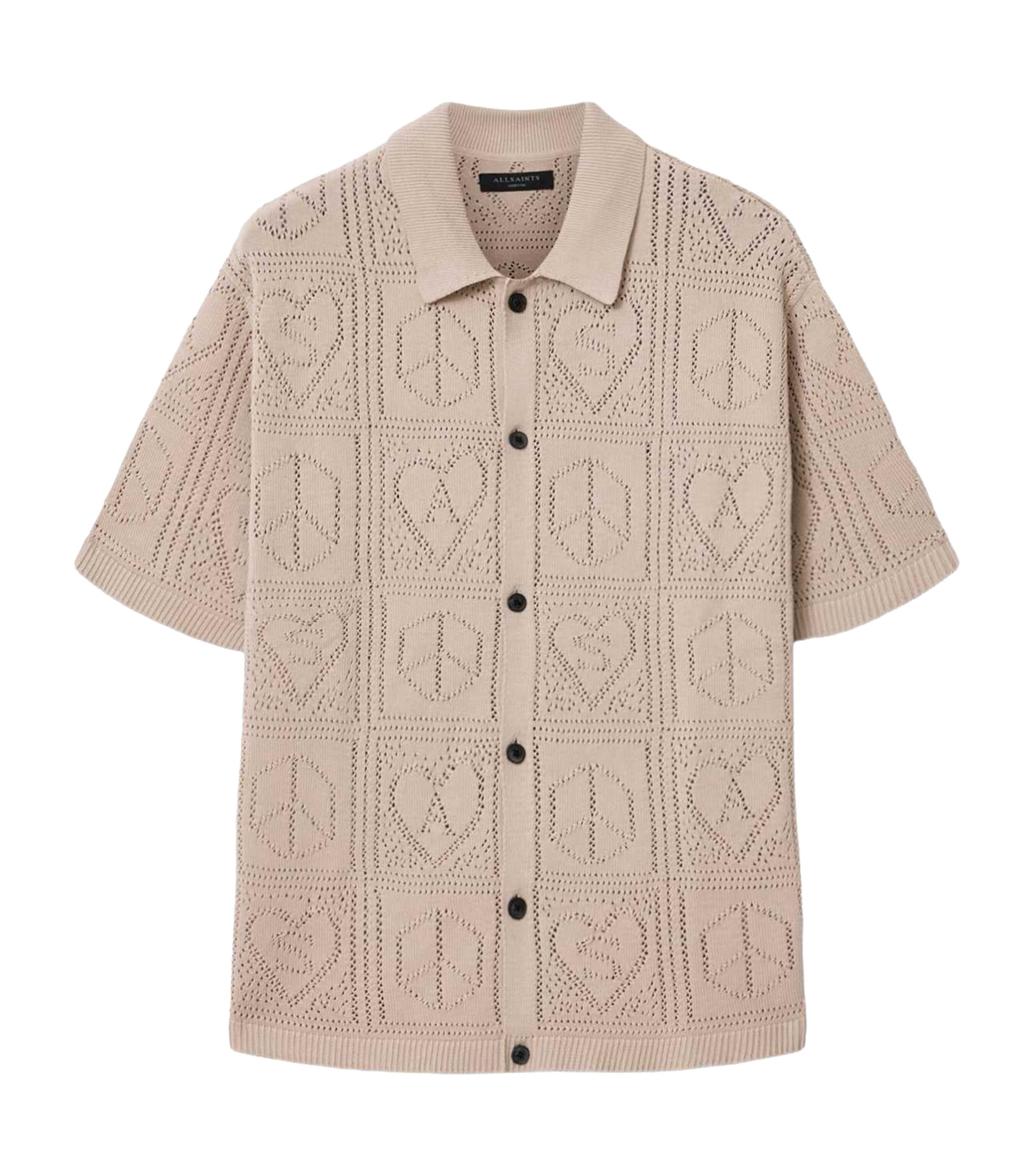 AllSaints Mens Organic Cotton Knitted Shirt Sand Taupe