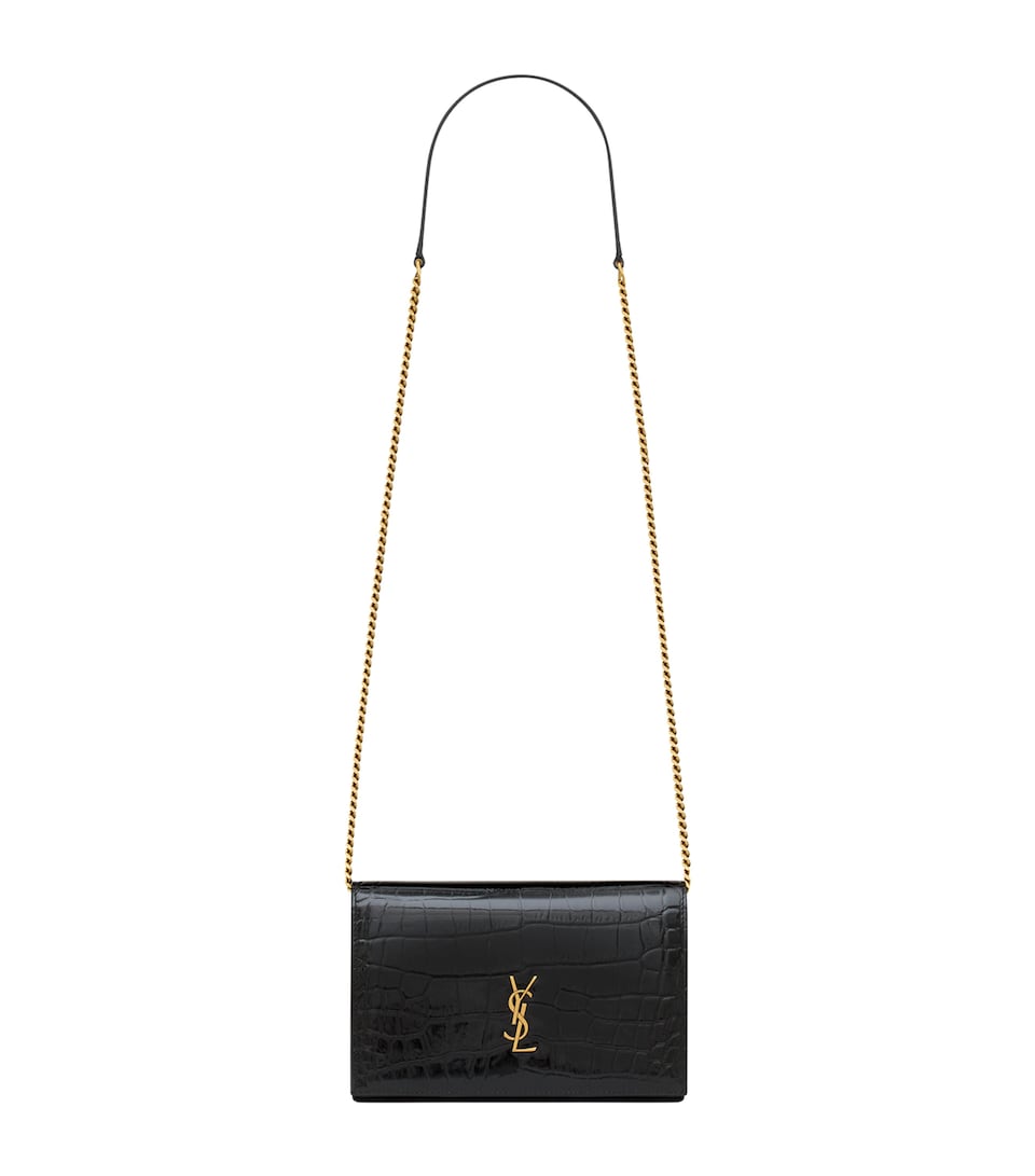 Saint Laurent Cassandre Croc-Embossed Envelope Chain Wallet