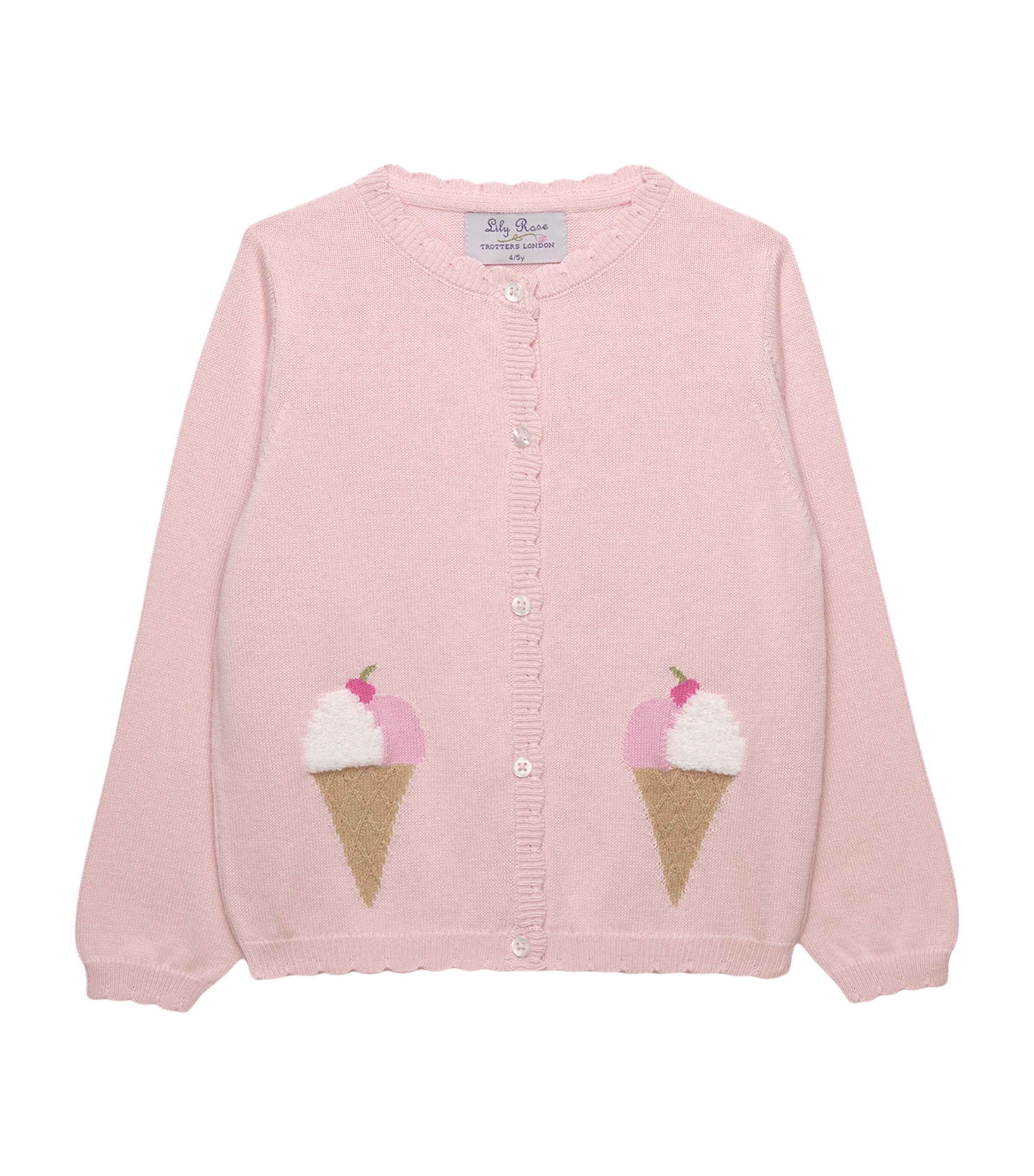 Trotters Cotton Ice Cream Intarsia Cardigan (2-5 Years) Pale Pink/winter Whi