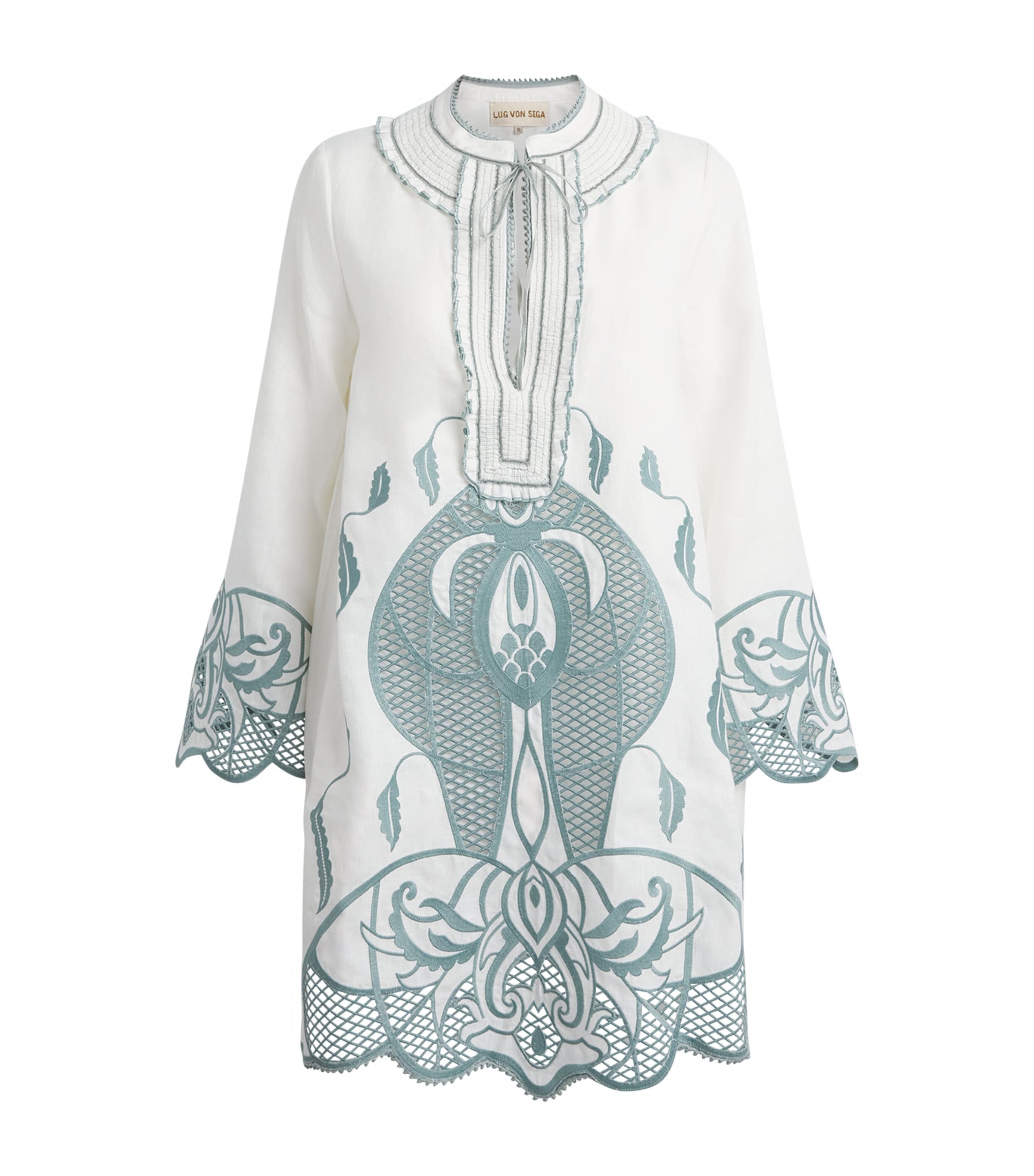 LUG VON SIGA Womens Linen Embroidered Tess Mini Dress Offwhite