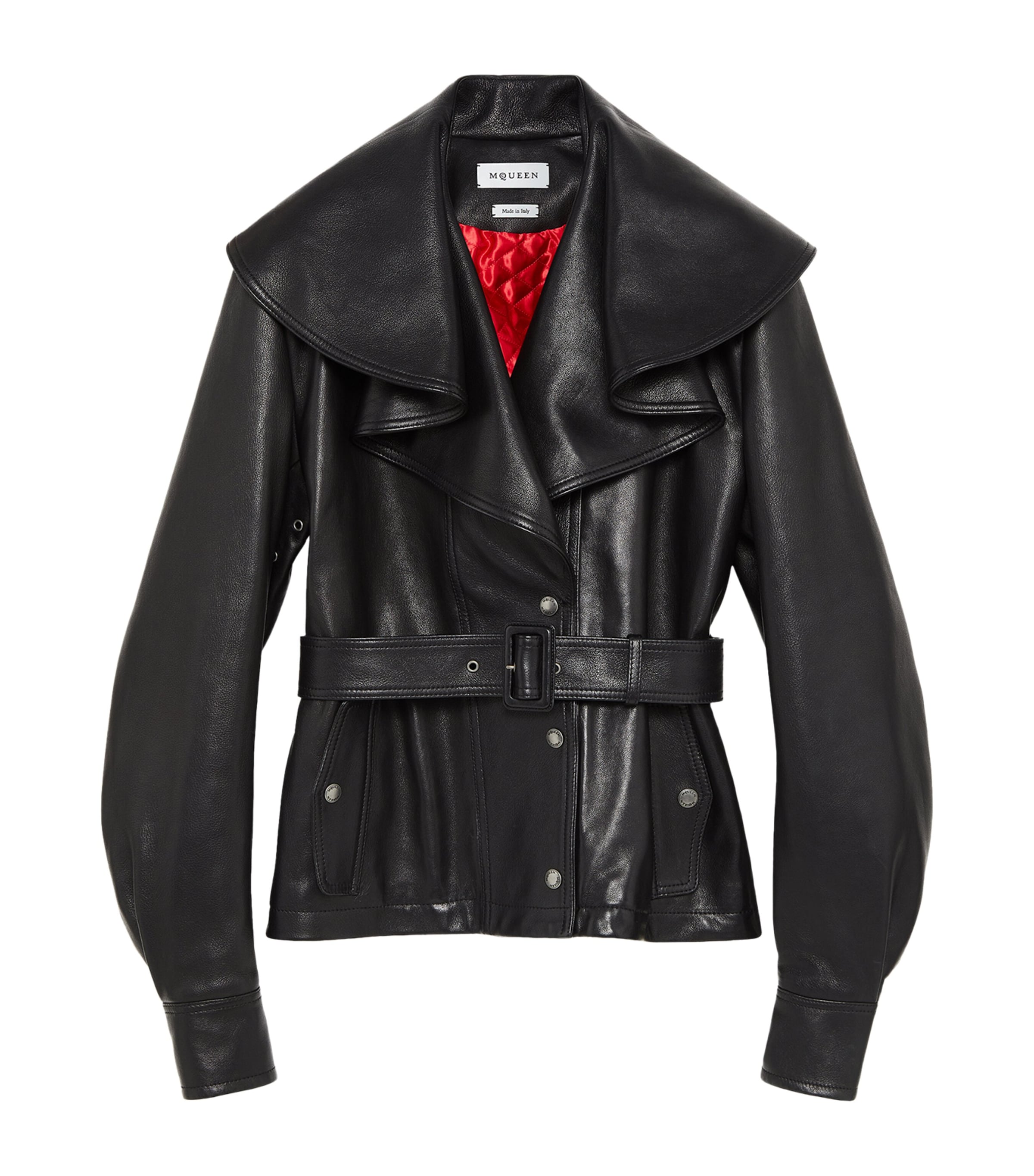 McQueen Womens Waterfall-Collar Leather Jacket