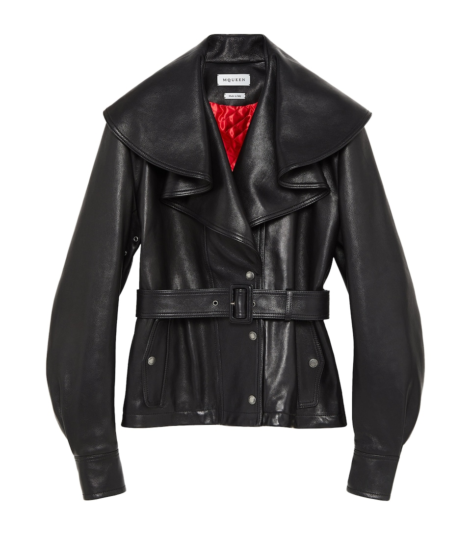 McQueen Womens Waterfall-Collar Leather Jacket