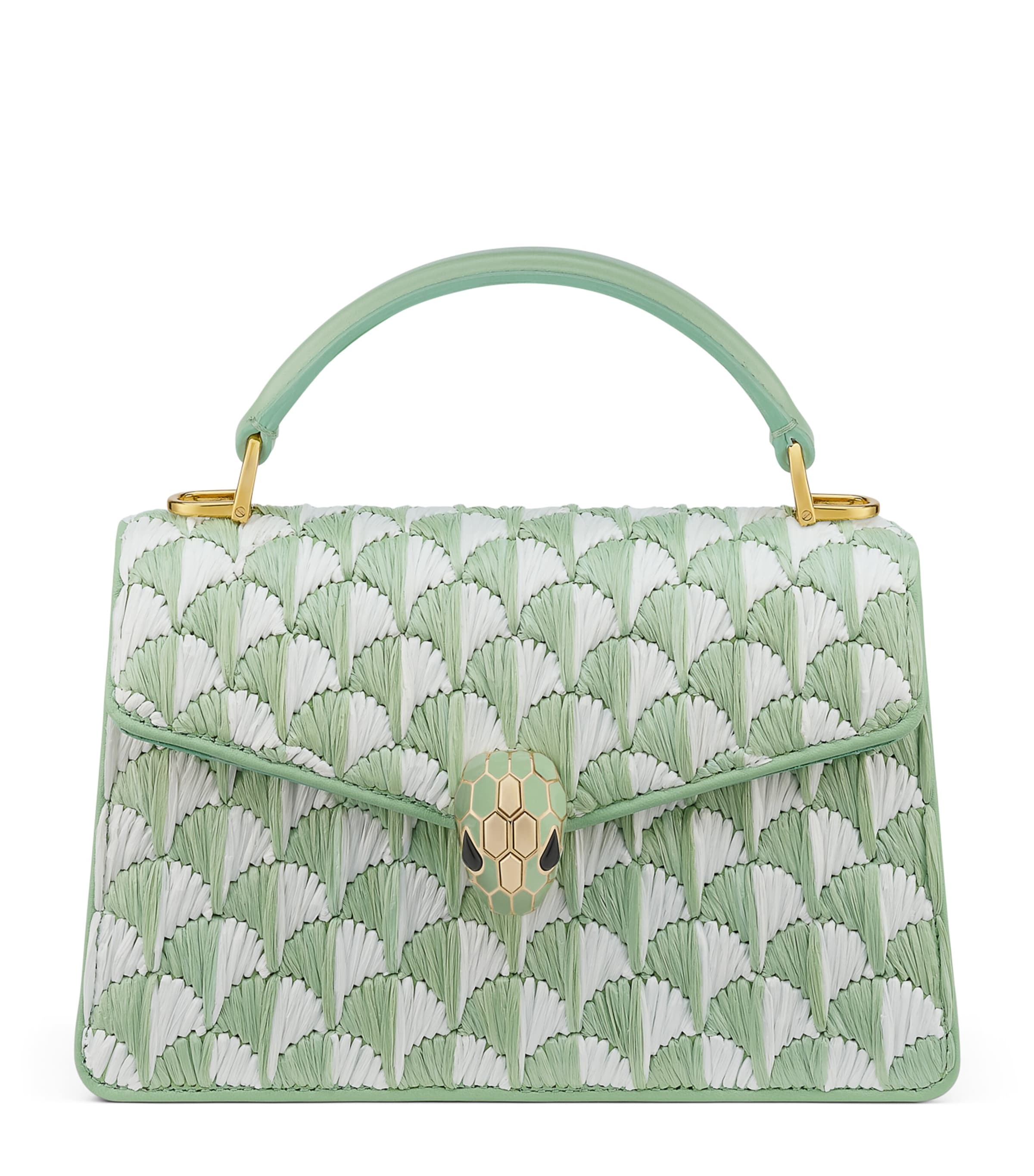 Bvlgari Mini Raffia Serpenti Forever Top-Handle Bag Green Medium